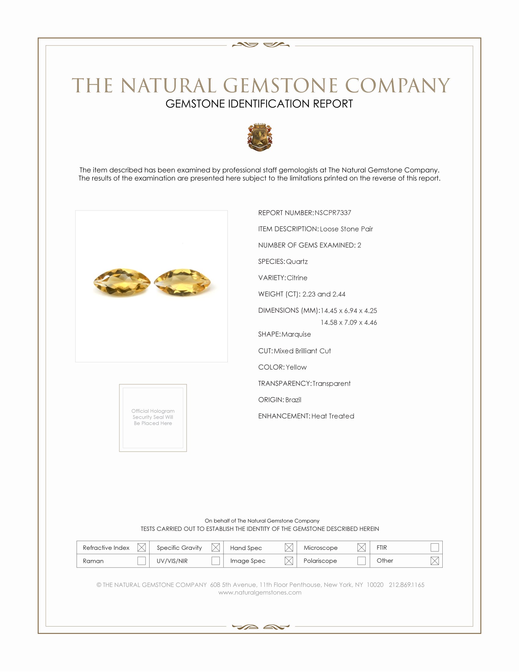 4.67 Ct.Tw. Yellow Citrine Pair from Brazil