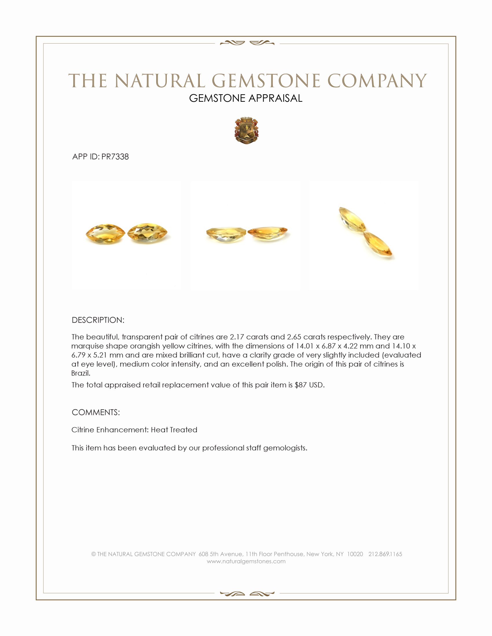 4.82 Ct.Tw. Orangish Yellow Citrine Pair from Brazil