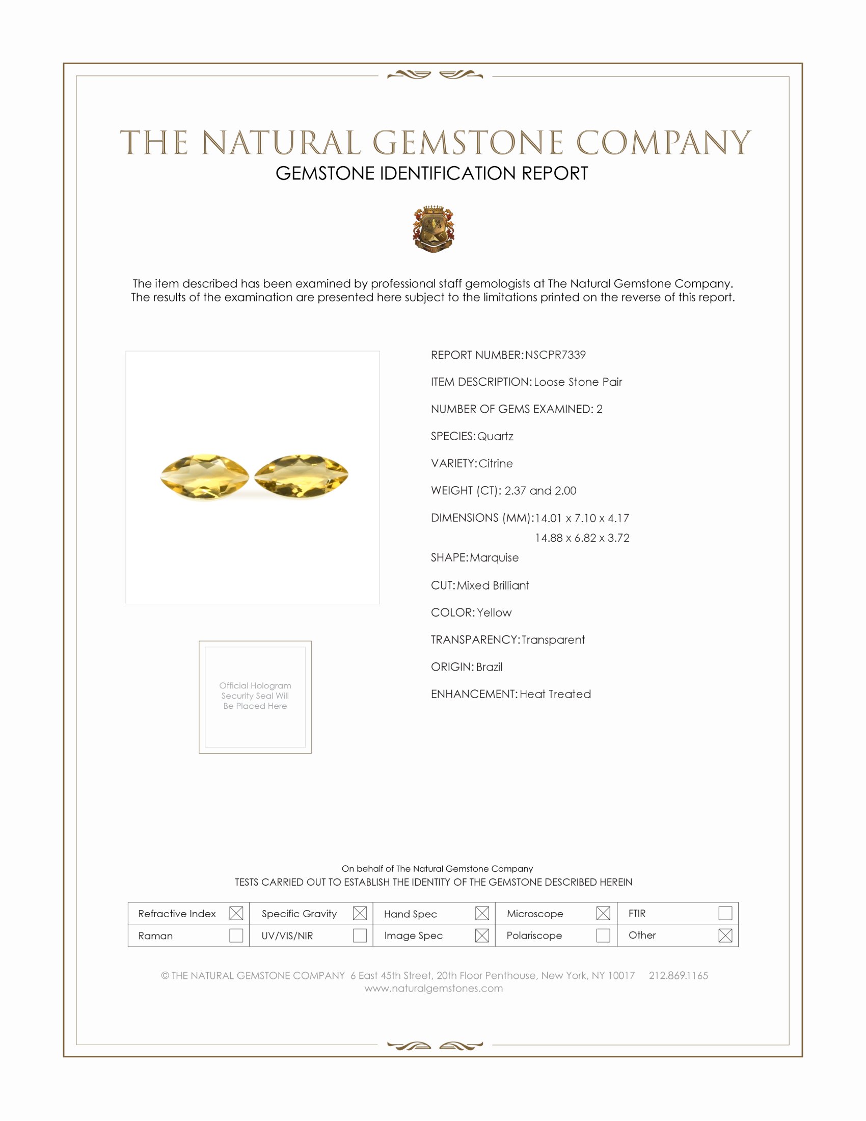 4.37 Ct.Tw. Yellow Citrine Pair from Brazil