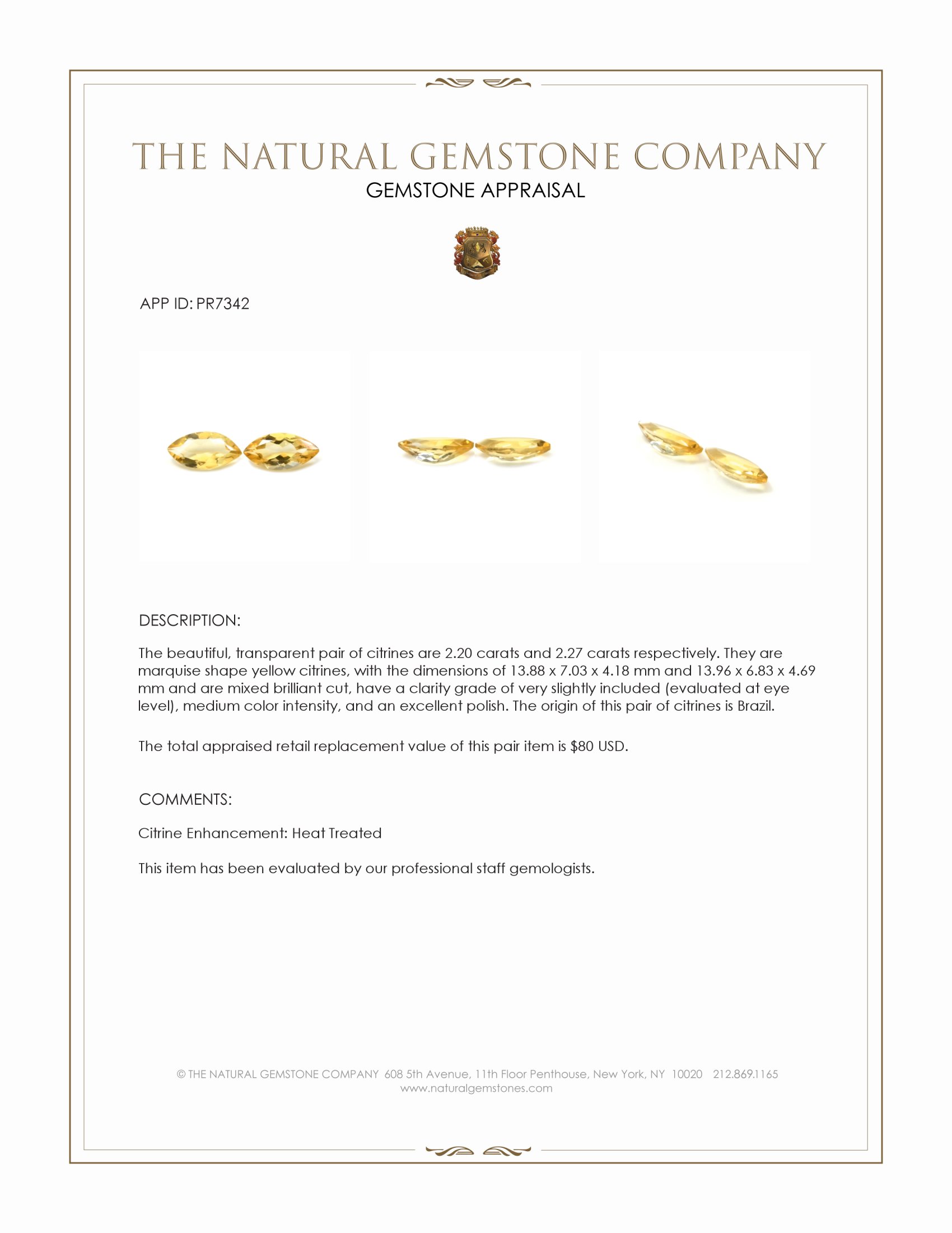 4.47 Ct.Tw. Yellow Citrine Pair from Brazil