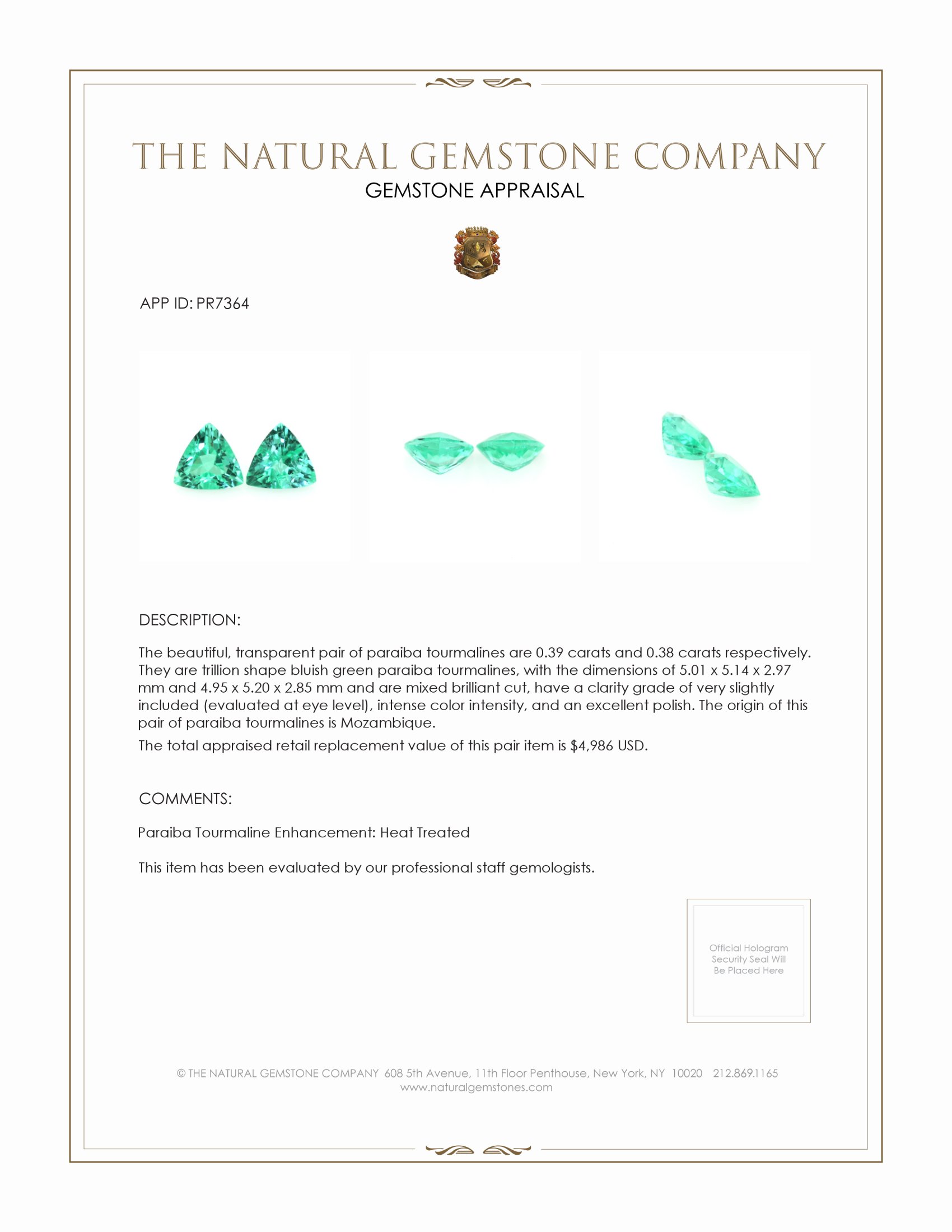 0.77 Ct.Tw. Bluish Green Paraiba Tourmaline Pair from Mozambique