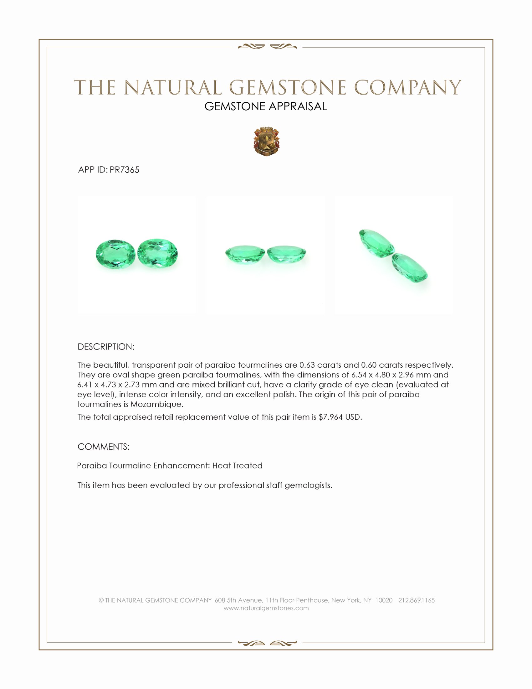 1.23 Ct.Tw. Green Paraiba Tourmaline Pair from Mozambique