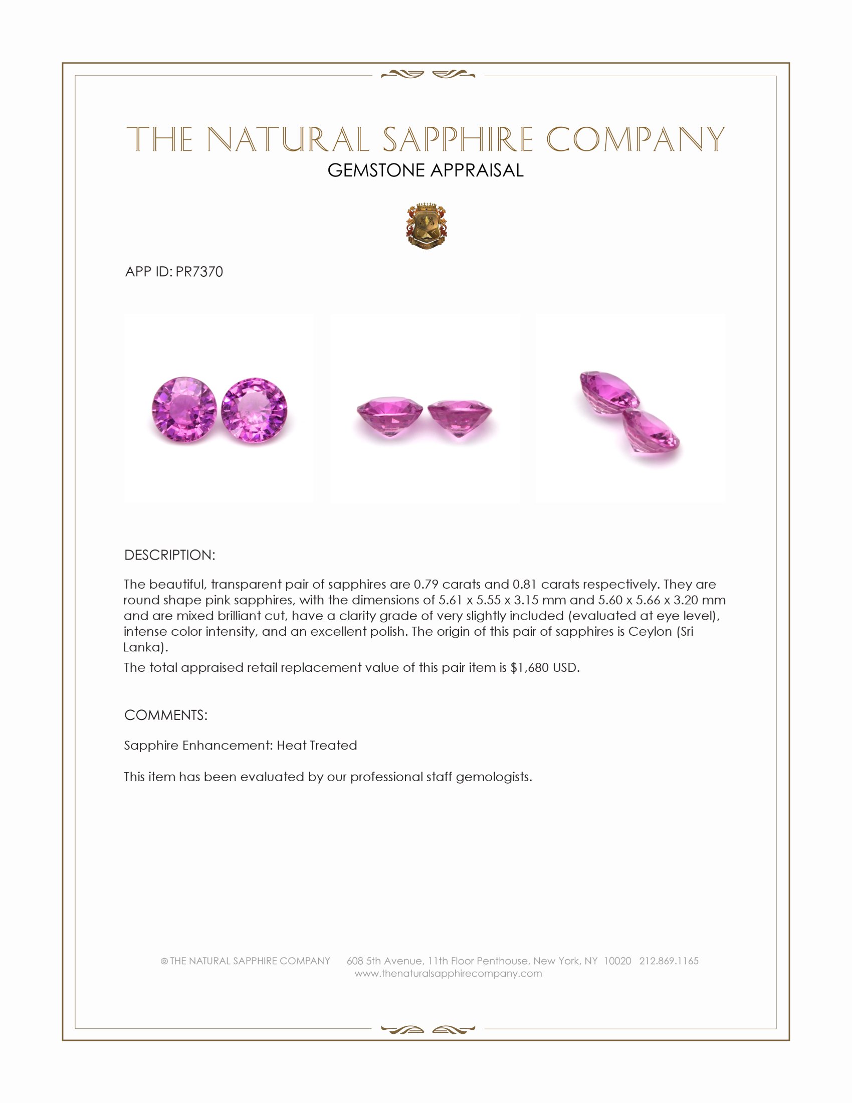 1.60 Ct.Tw. Pink Sapphire Pair from Ceylon (Sri Lanka)