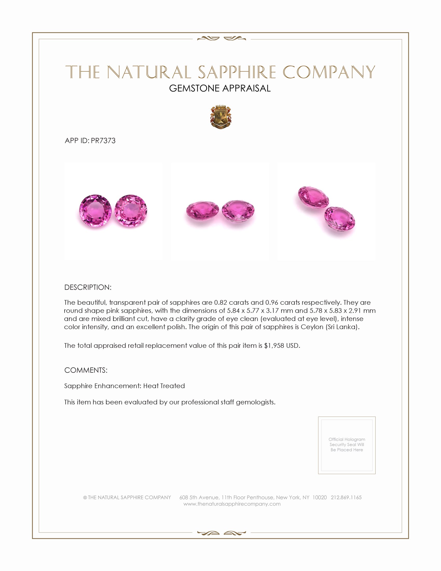 1.78 Ct.Tw. Pink Sapphire Pair from Ceylon (Sri Lanka)