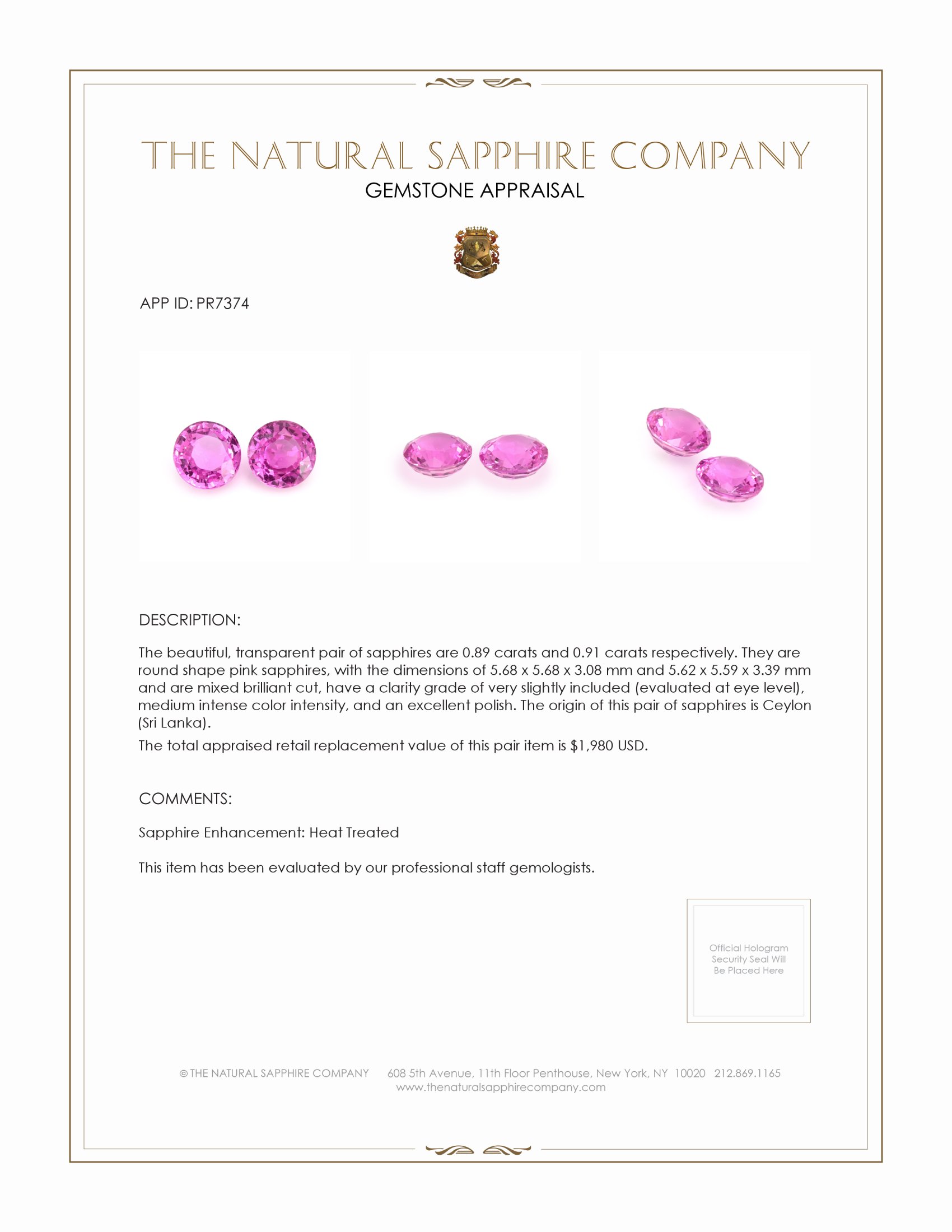 1.80 Ct.Tw. Pink Sapphire Pair from Ceylon (Sri Lanka)