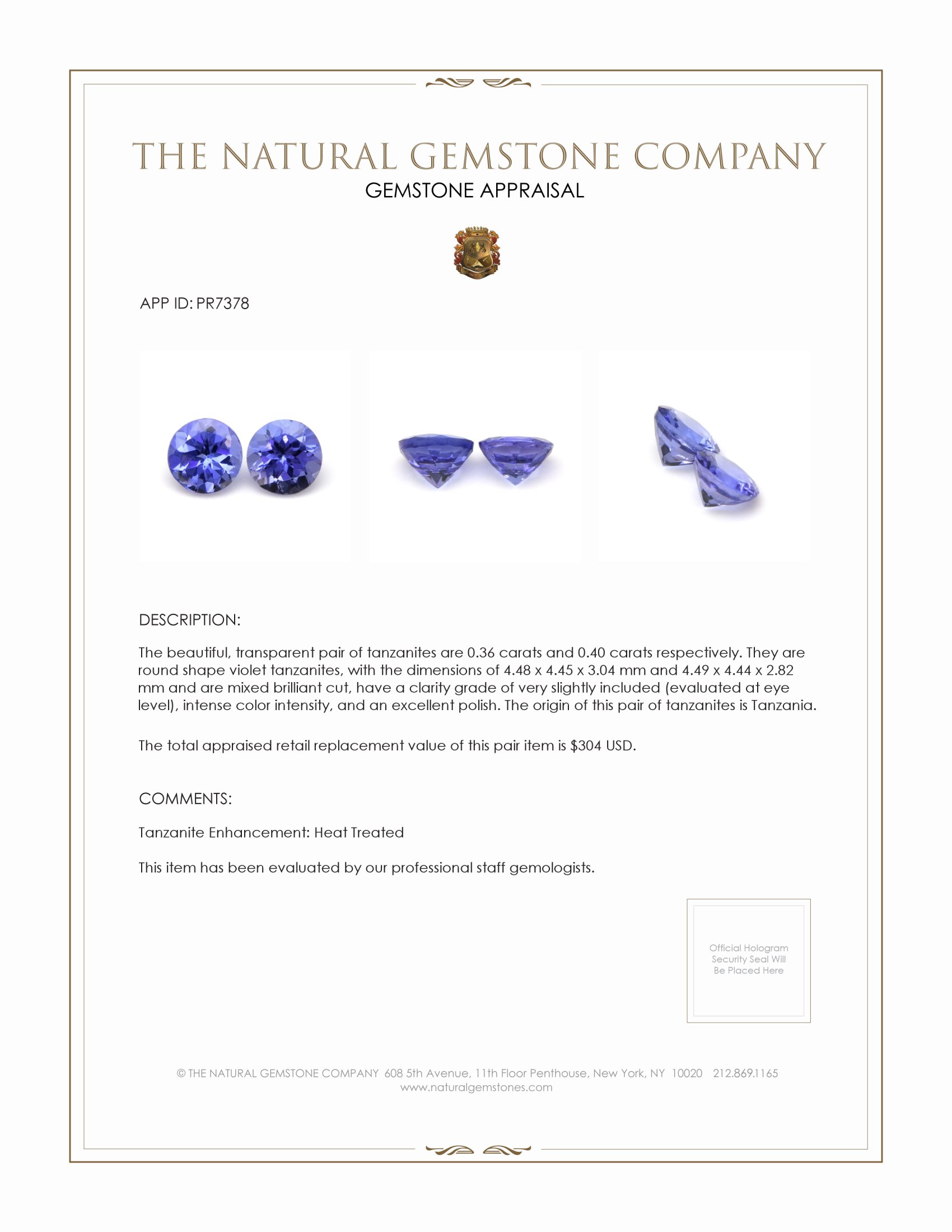 0.76 Ct.Tw. Tanzanite Pair from Tanzania