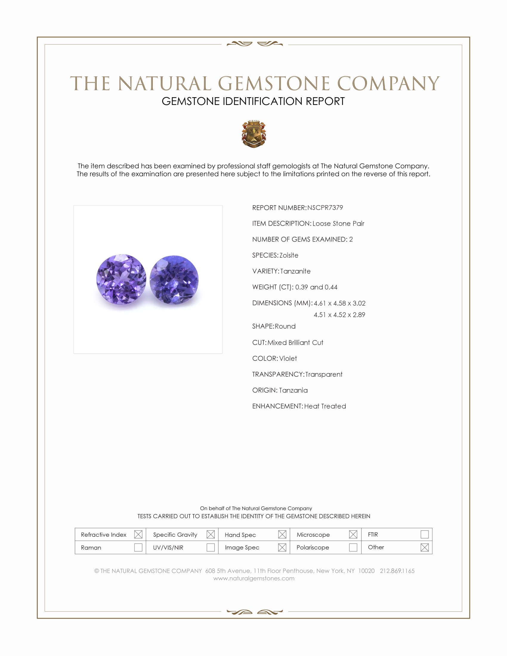 0.83 Ct.Tw. Violet Tanzanite Pair from Tanzania