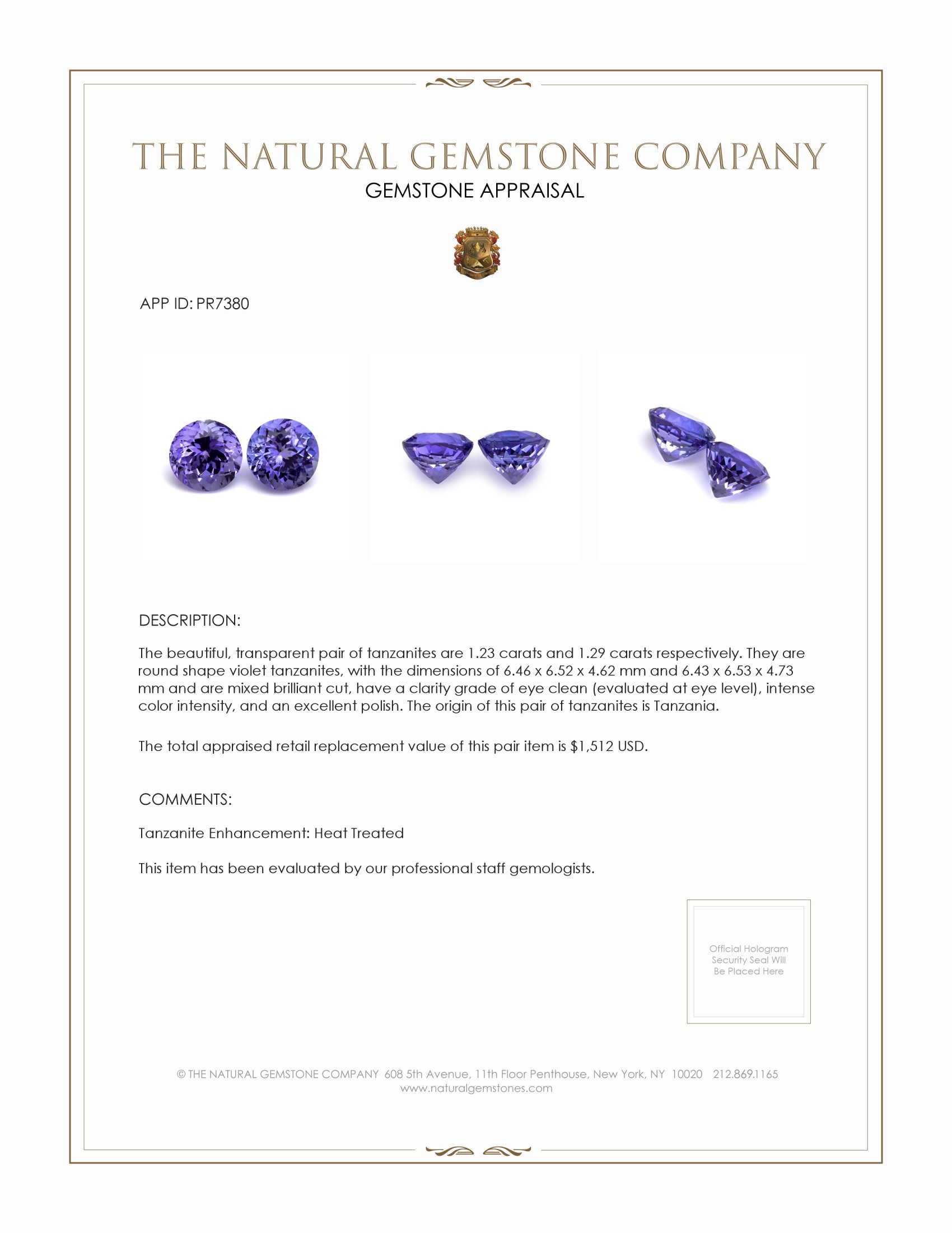 2.52 Ct.Tw. Tanzanite Pair from Tanzania