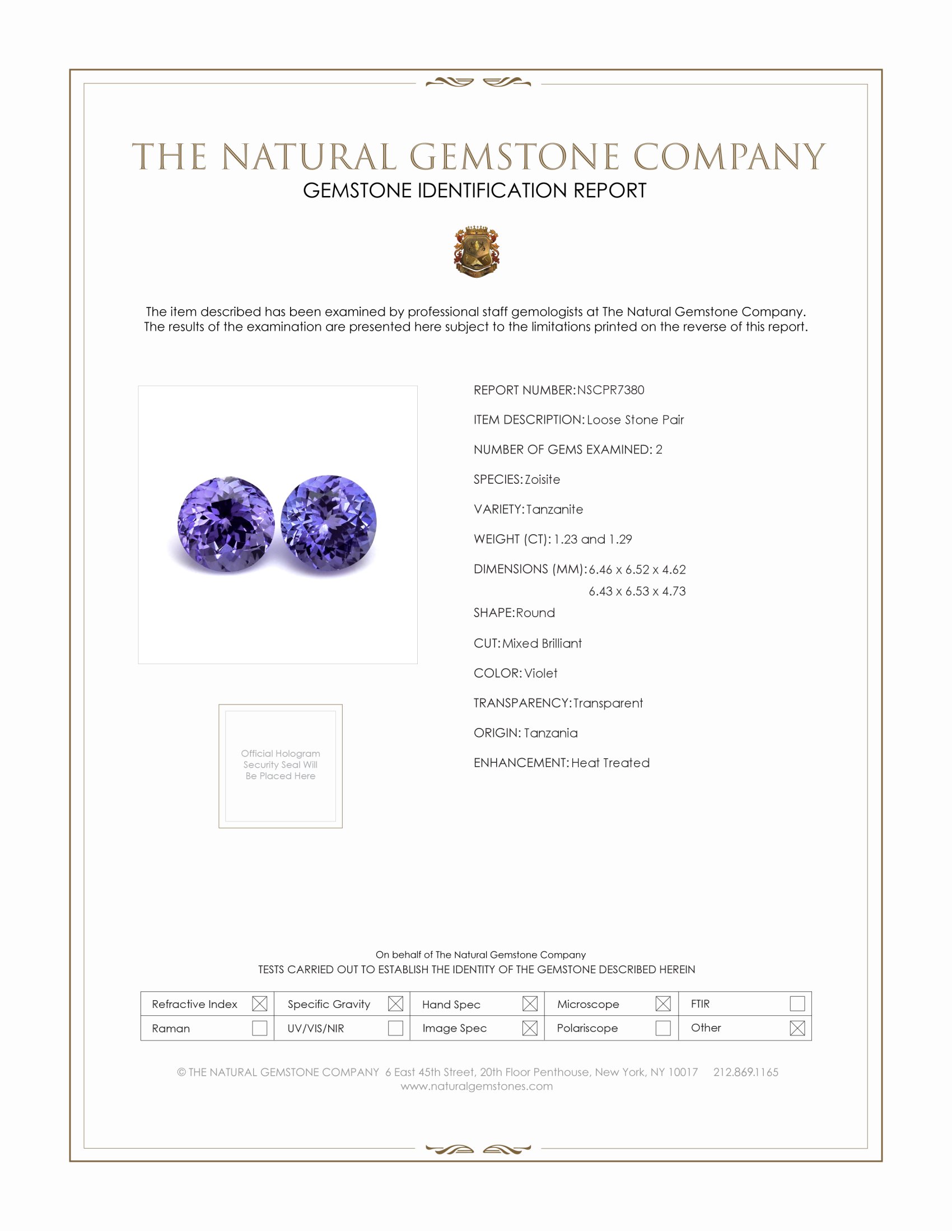 2.52 Ct.Tw. Tanzanite Pair from Tanzania
