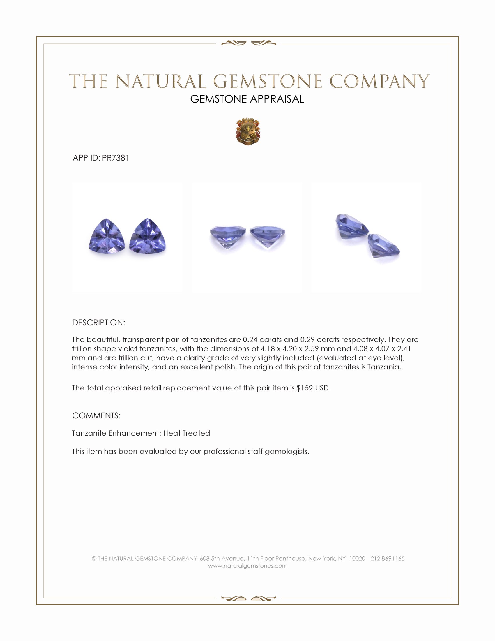 0.53 Ct.Tw. Violet Tanzanite Pair from Tanzania