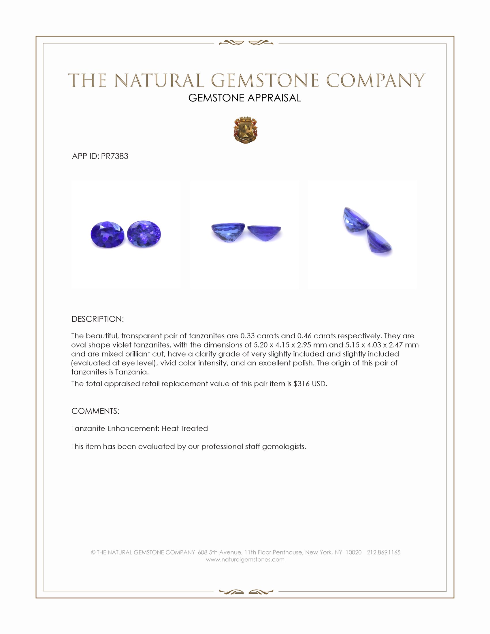 0.79 Ct.Tw. Violet Tanzanite Pair from Tanzania