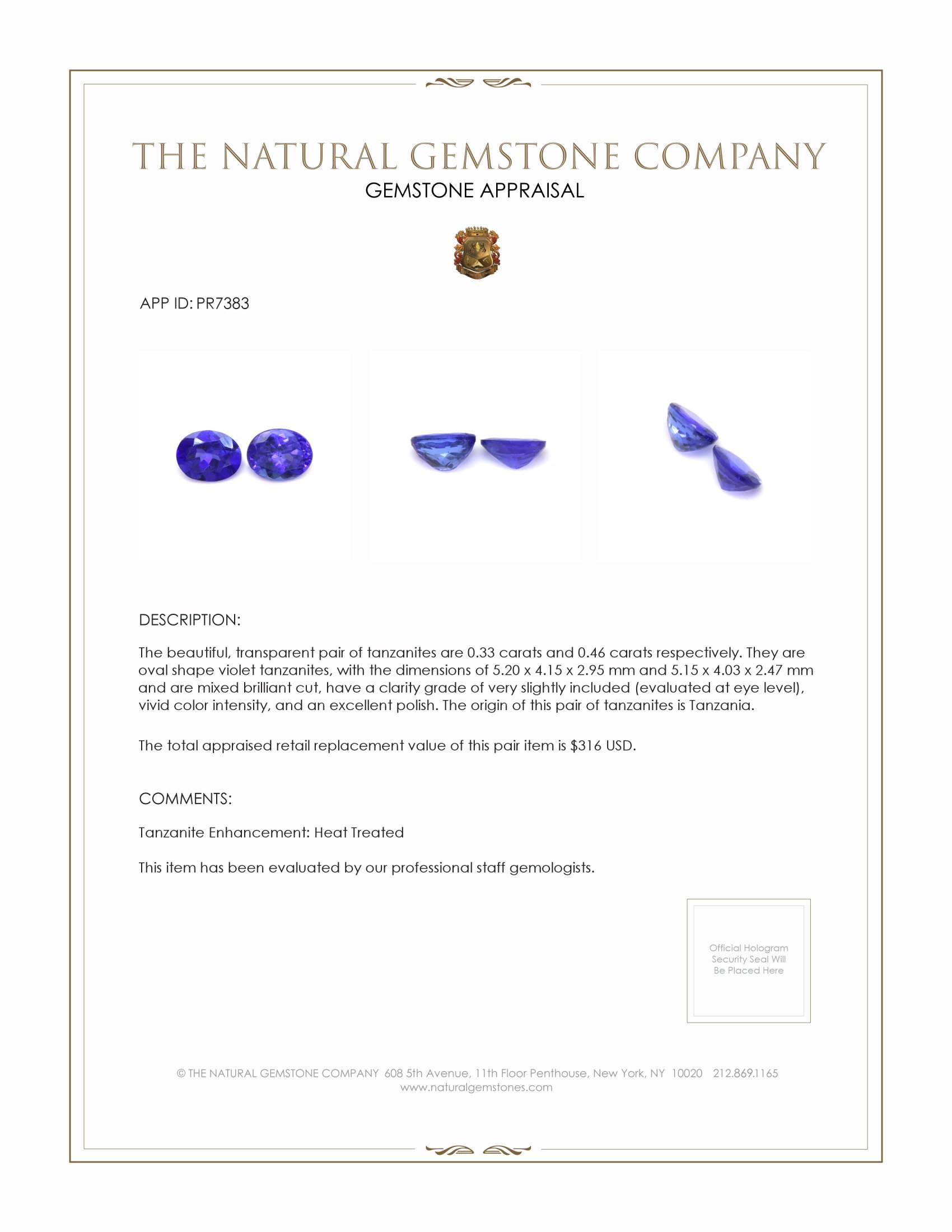 0.79 Ct.Tw. Tanzanite Pair from Tanzania