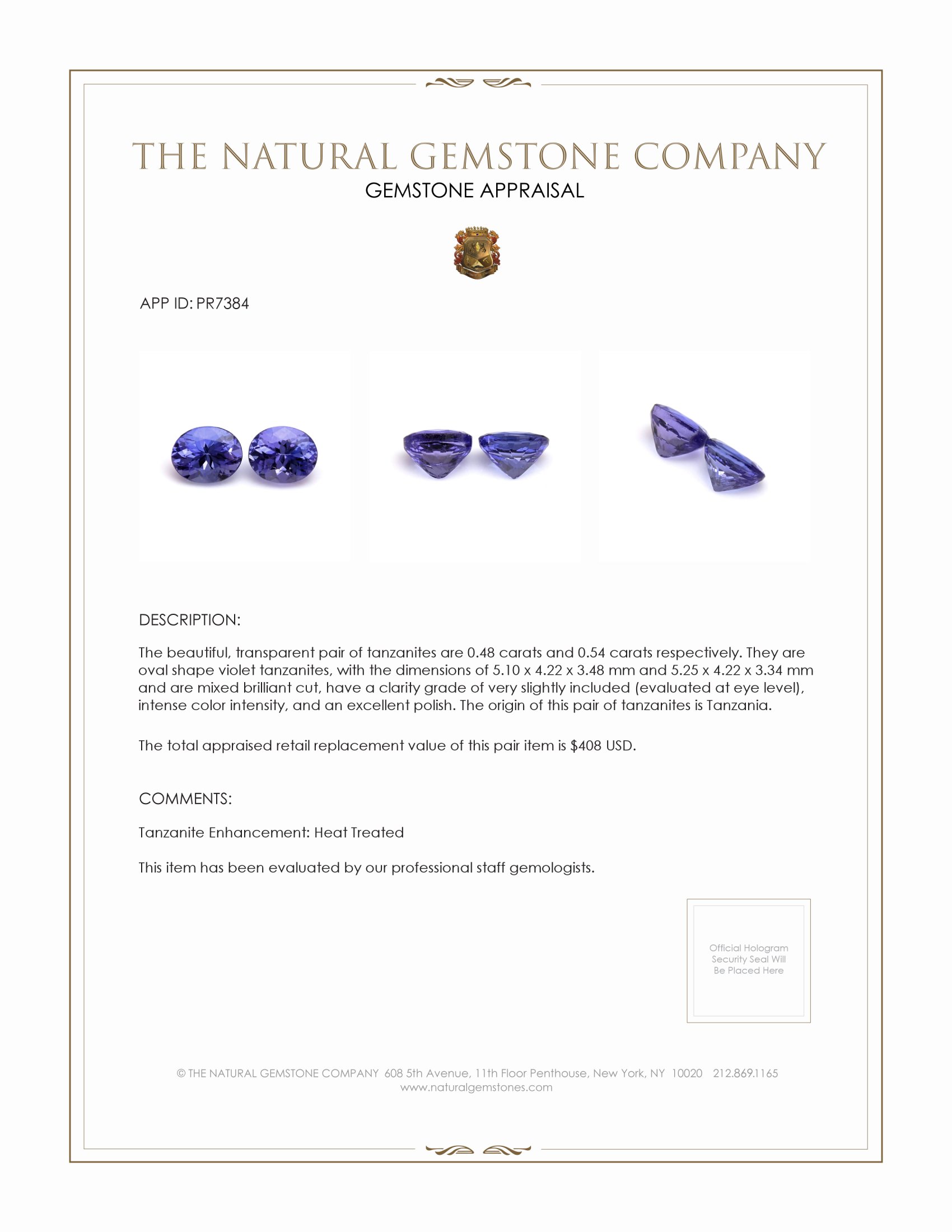 1.02 Ct.Tw. Tanzanite Pair from Tanzania