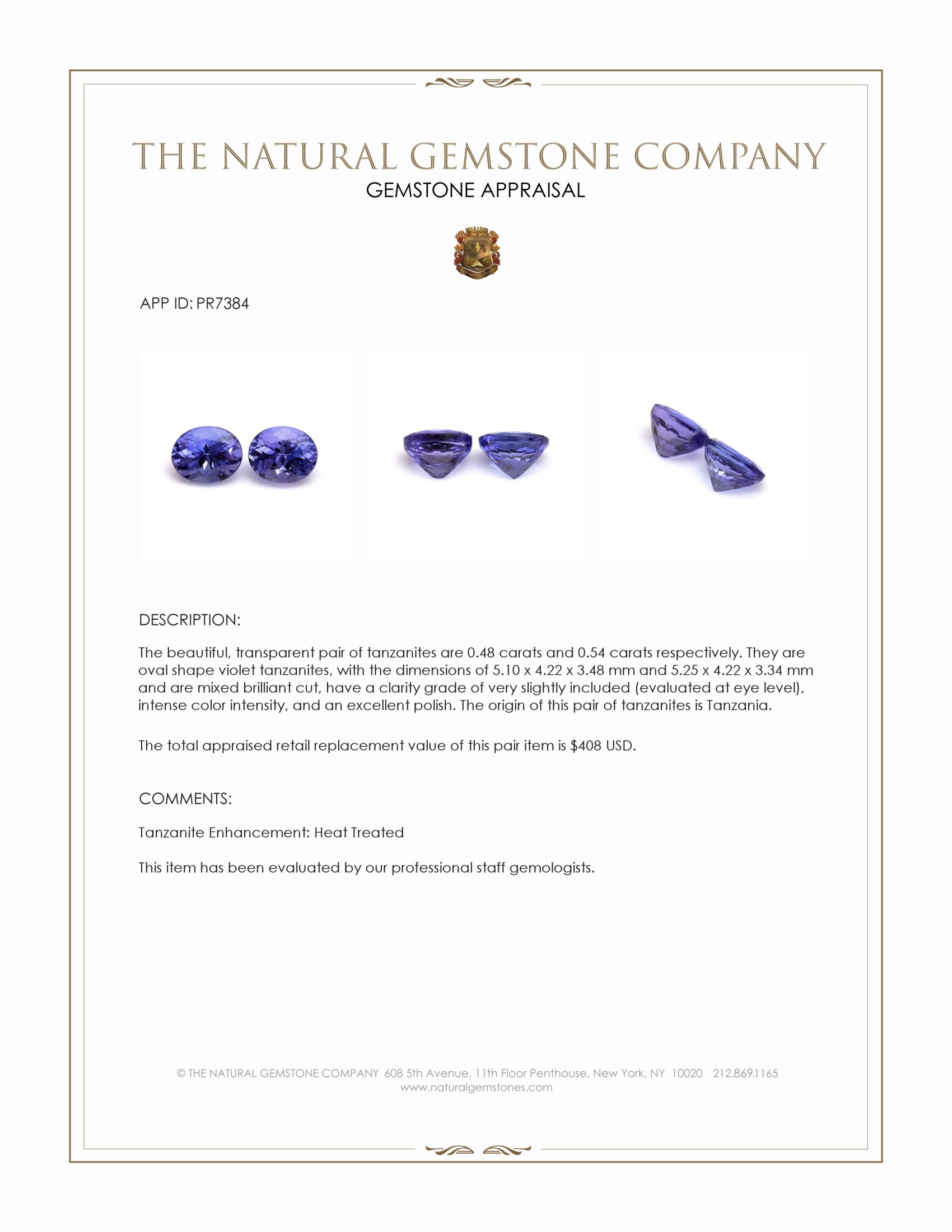 1.02 Ct.Tw. Violet Tanzanite Pair from Tanzania