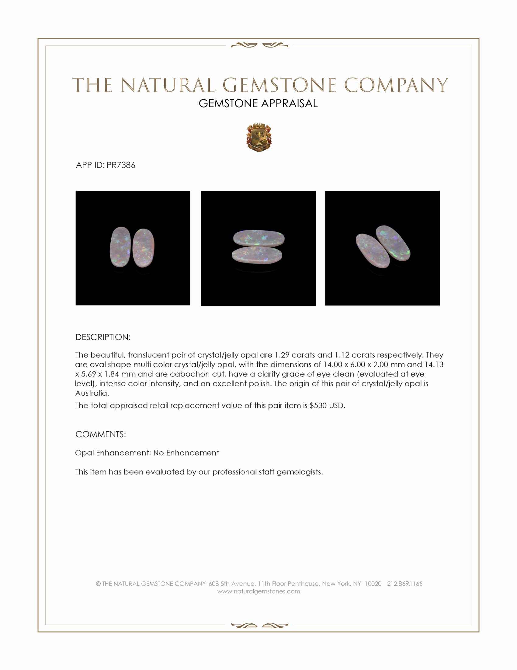 2.41 Ct.Tw. Cabochon Opal Pair from Australia