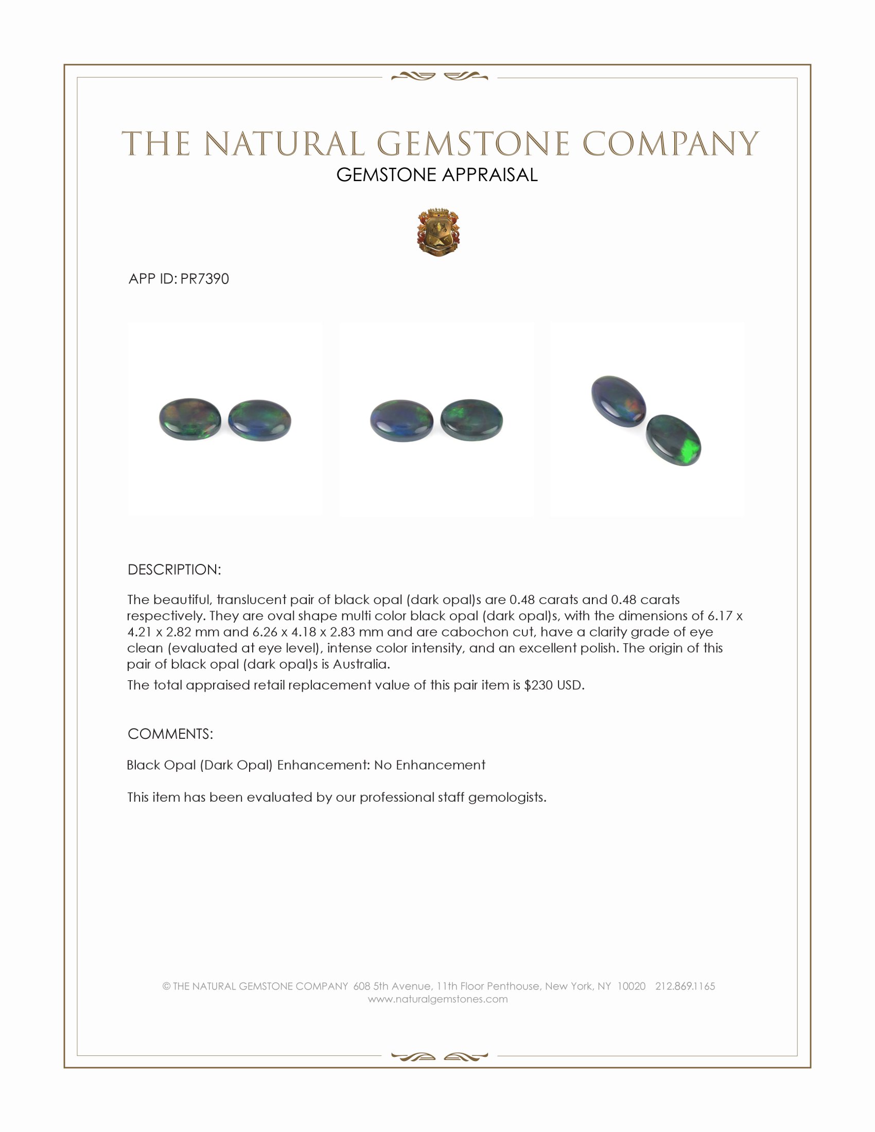 0.96 Ct.Tw. Multi Color Cabochon Black Opal (Dark Opal) Pair from Australia
