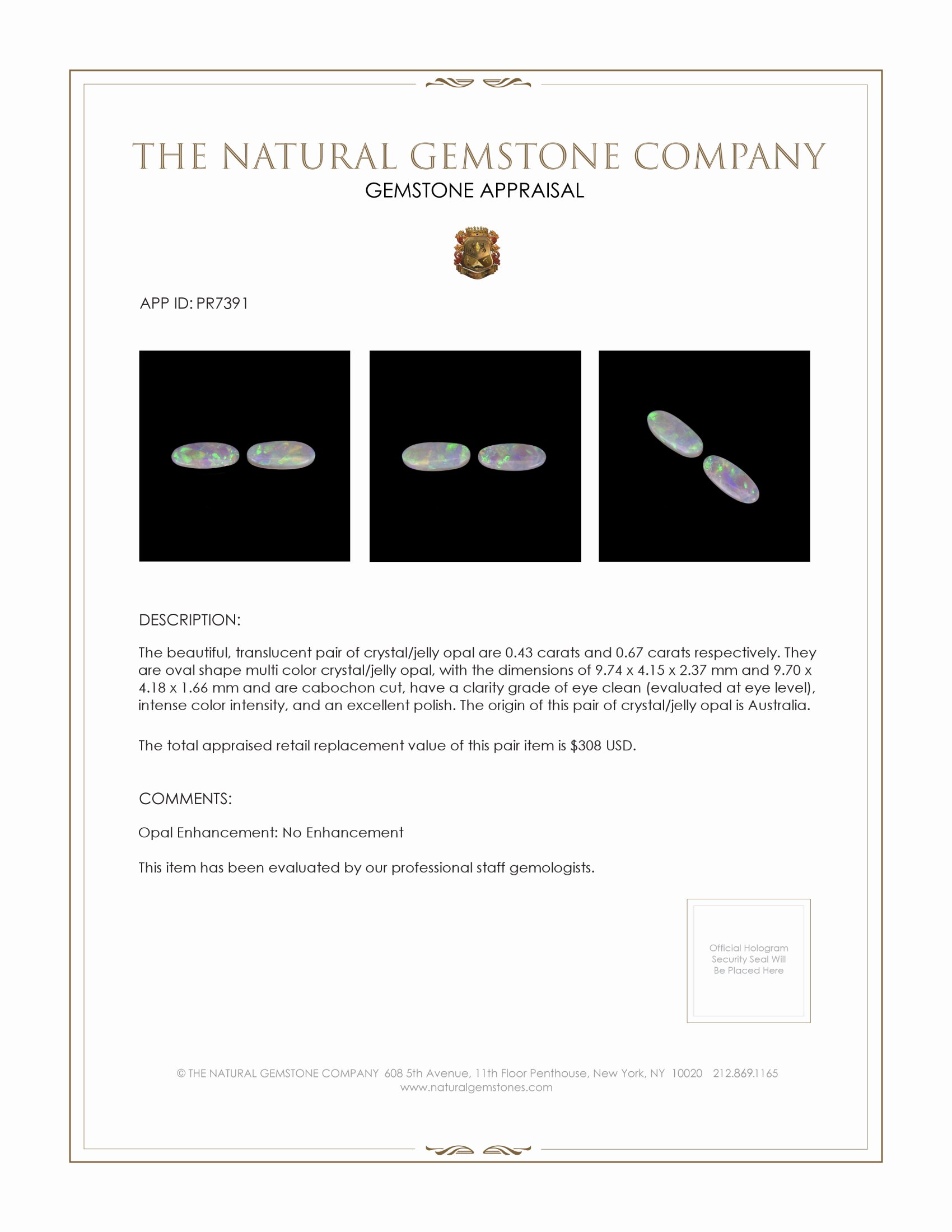 1.10 Ct.Tw. Cabochon Opal Pair from Australia