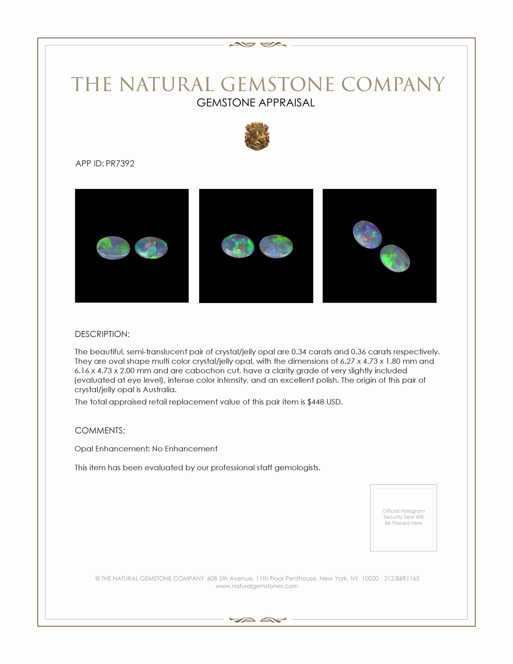 0.70 Ct.Tw. Cabochon Opal Pair from Australia