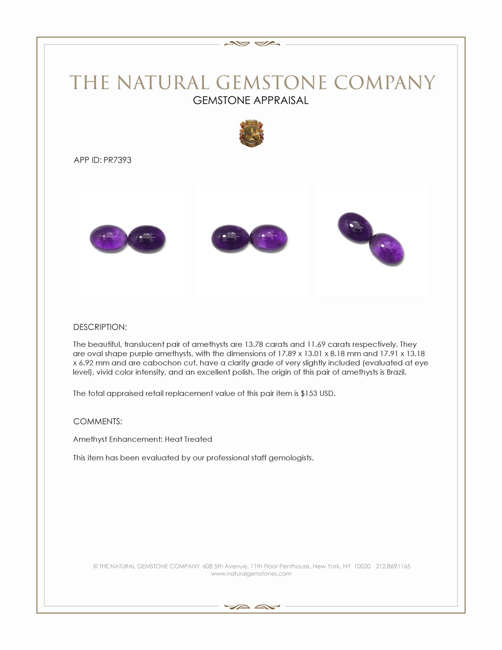 25.47 Ct.Tw. Purple Cabochon Amethyst Pair from Brazil