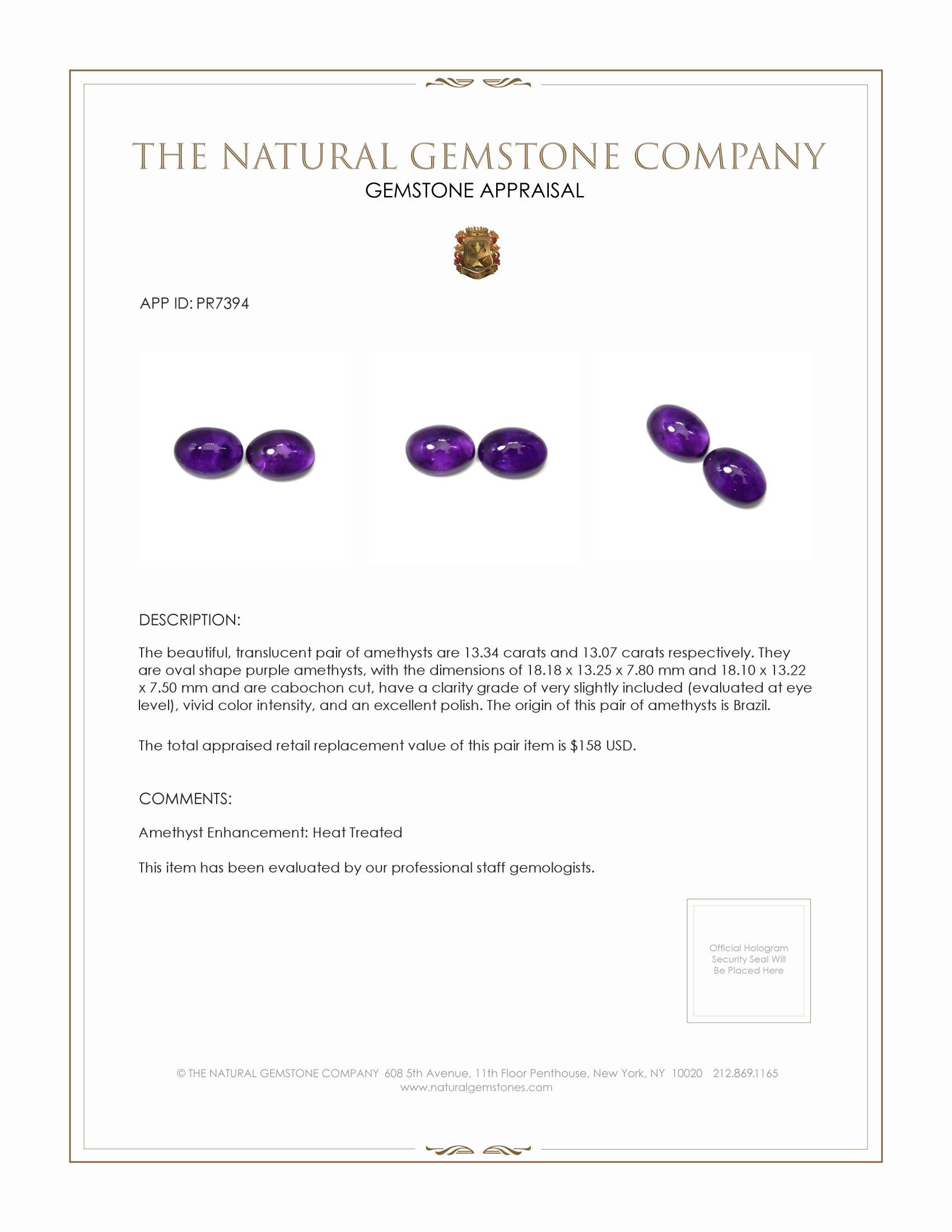 26.41 Ct.Tw. Cabochon Amethyst Pair from Brazil