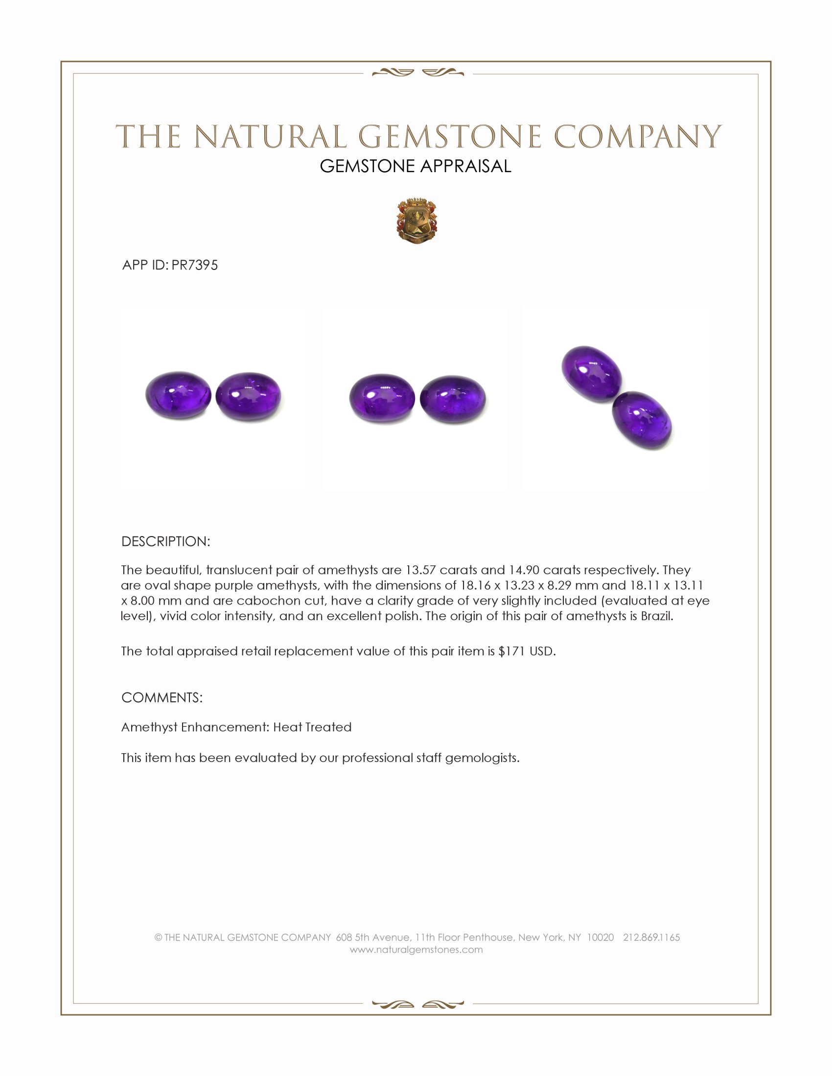 28.47 Ct.Tw. Purple Cabochon Amethyst Pair from Brazil