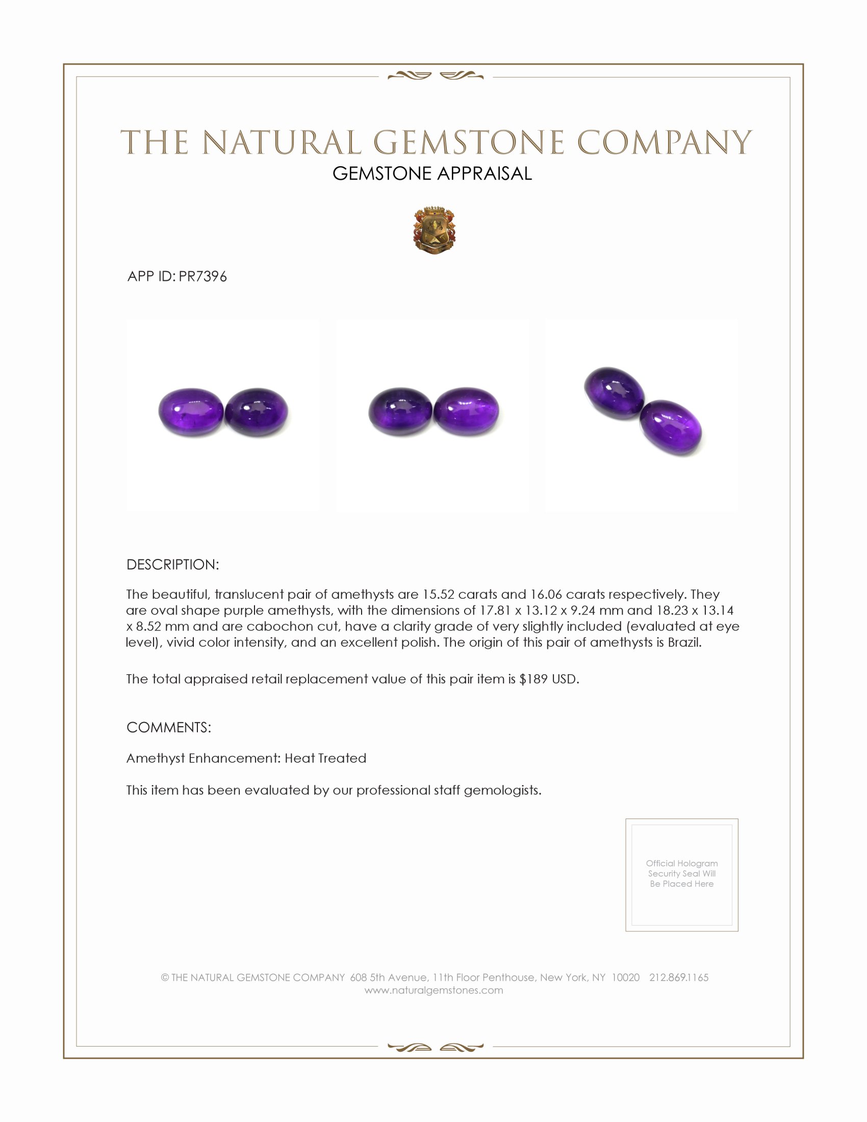 31.58 Ct.Tw. Cabochon Amethyst Pair from Brazil