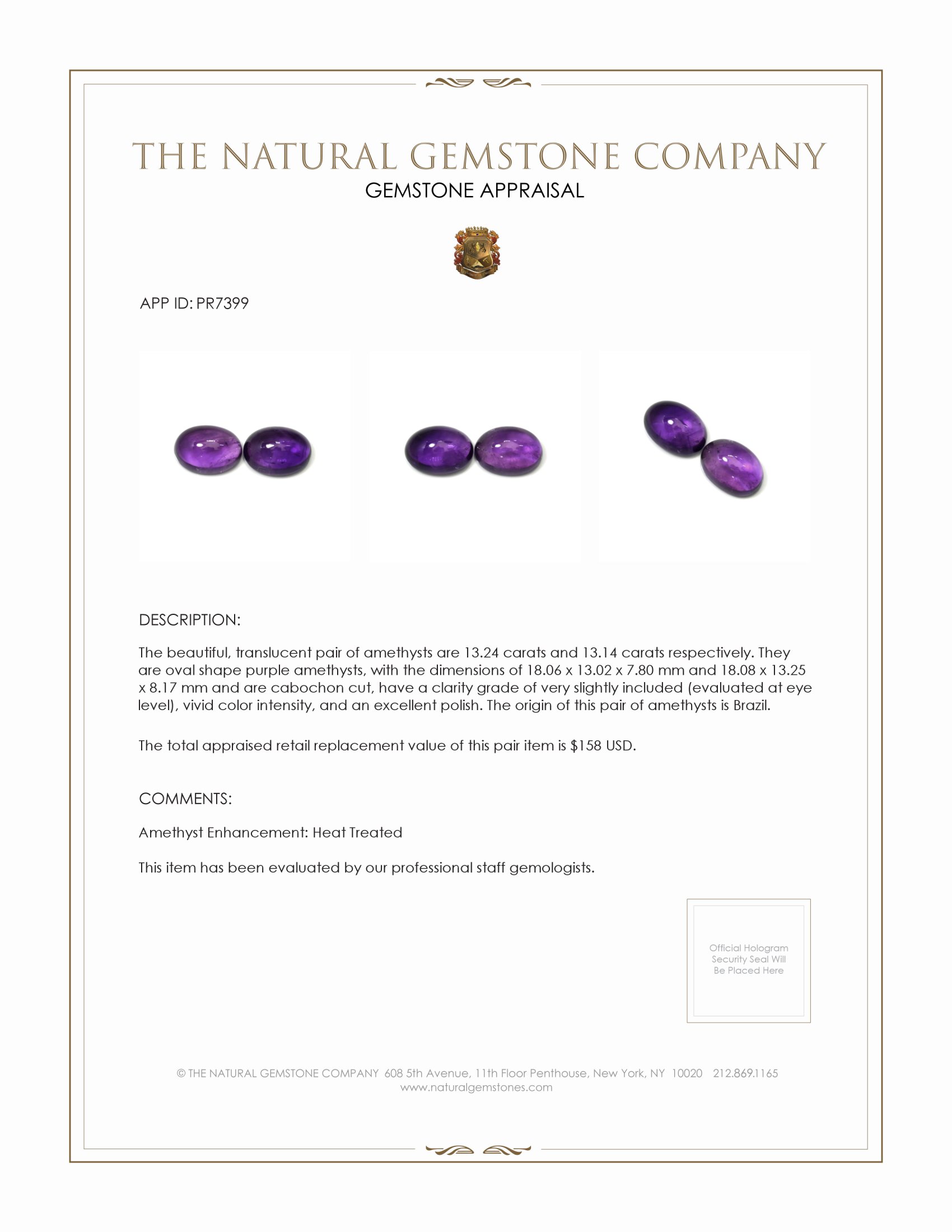 26.38 Ct.Tw. Purple Cabochon Amethyst Pair from Brazil