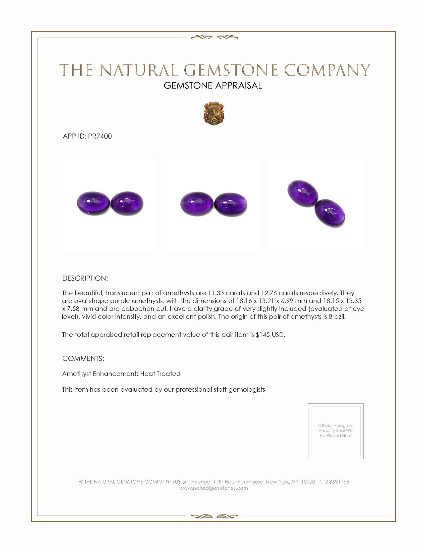 24.09 Ct.Tw. Purple Cabochon Amethyst Pair from Brazil