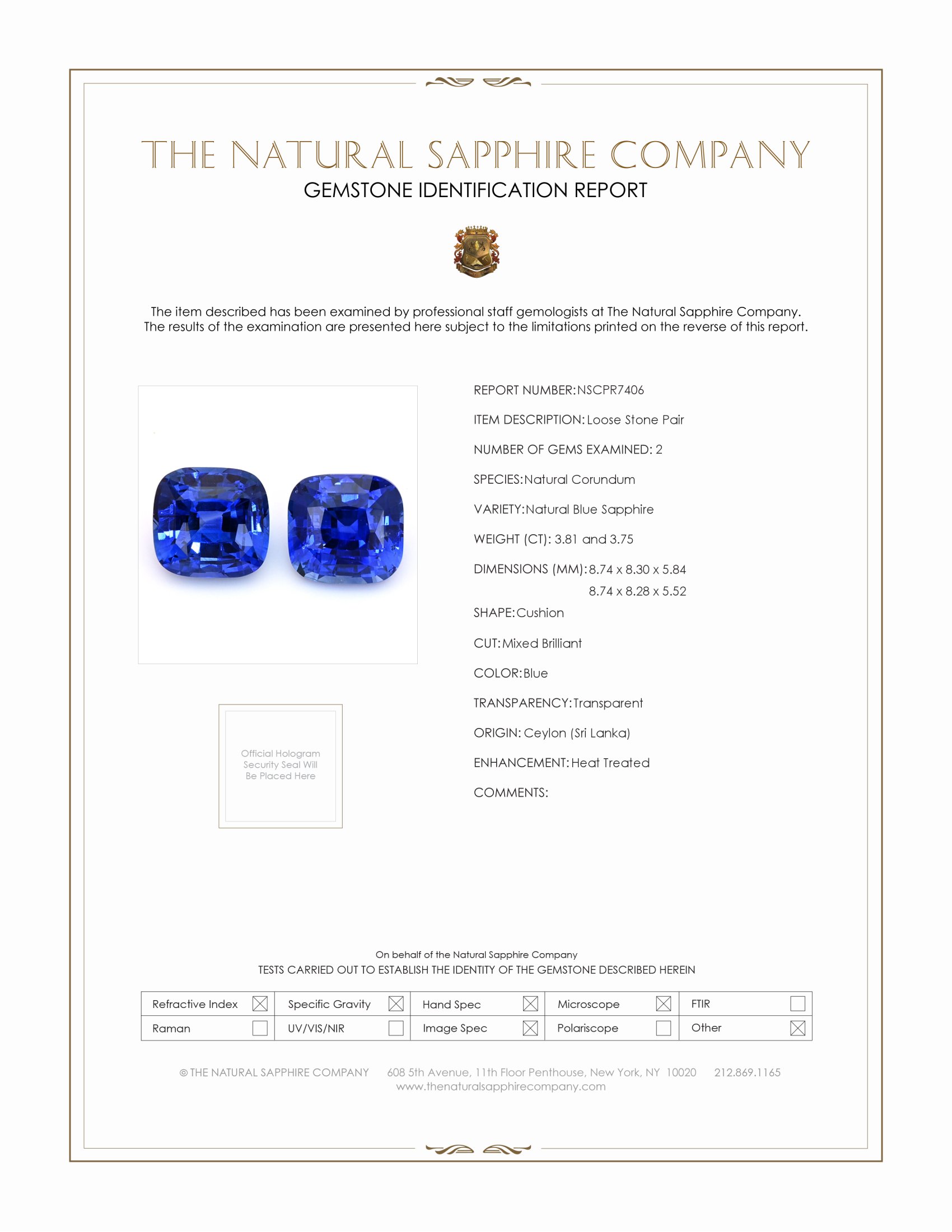7.56 Ct.Tw. Blue Sapphire Pair from Ceylon (Sri Lanka)