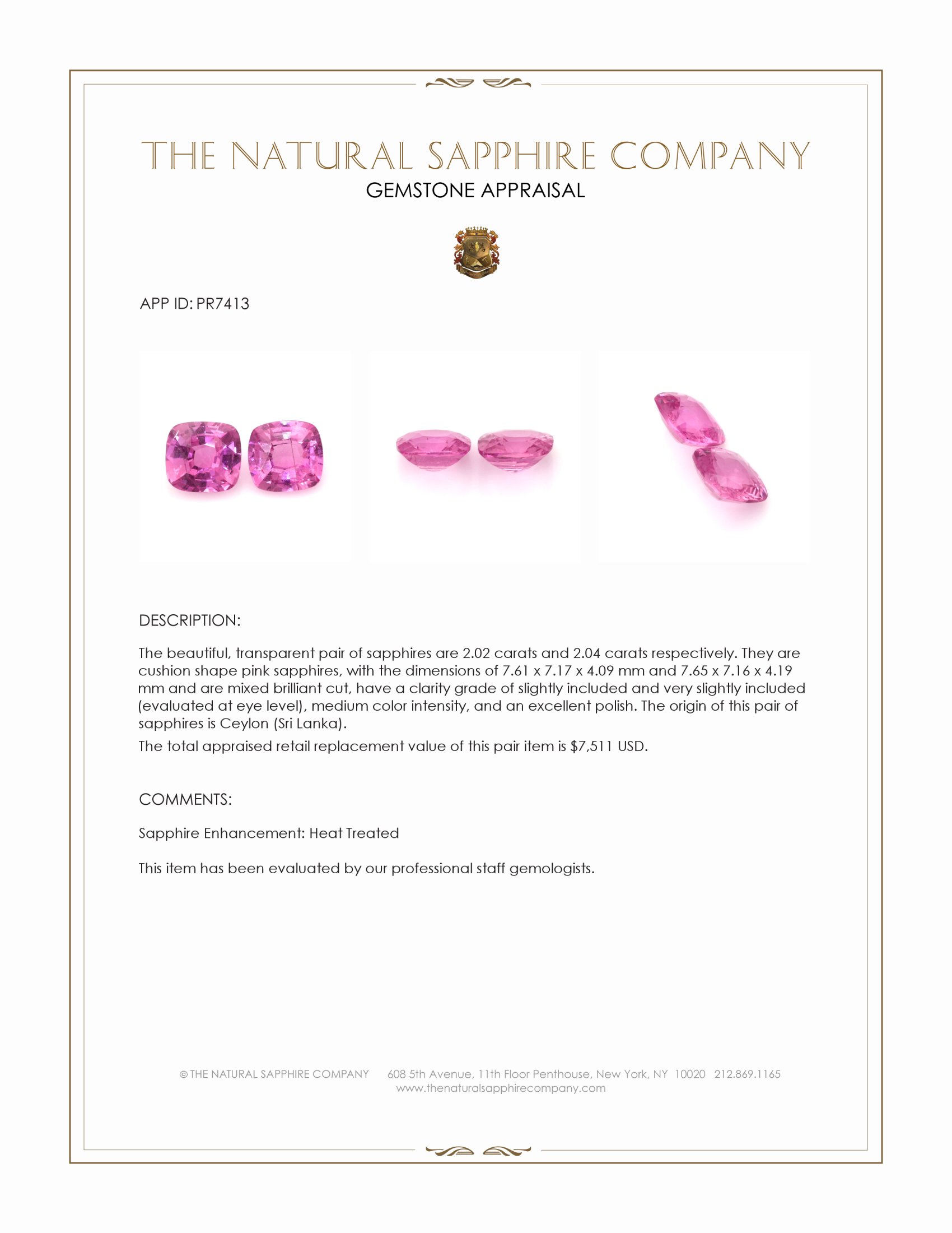 4.06 Ct.Tw. Pink Sapphire Pair from Ceylon (Sri Lanka)