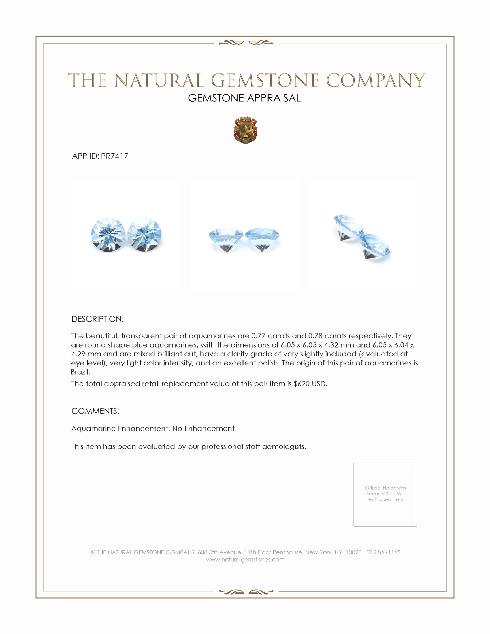 1.55 Ct.Tw. Aquamarine Pair from Brazil