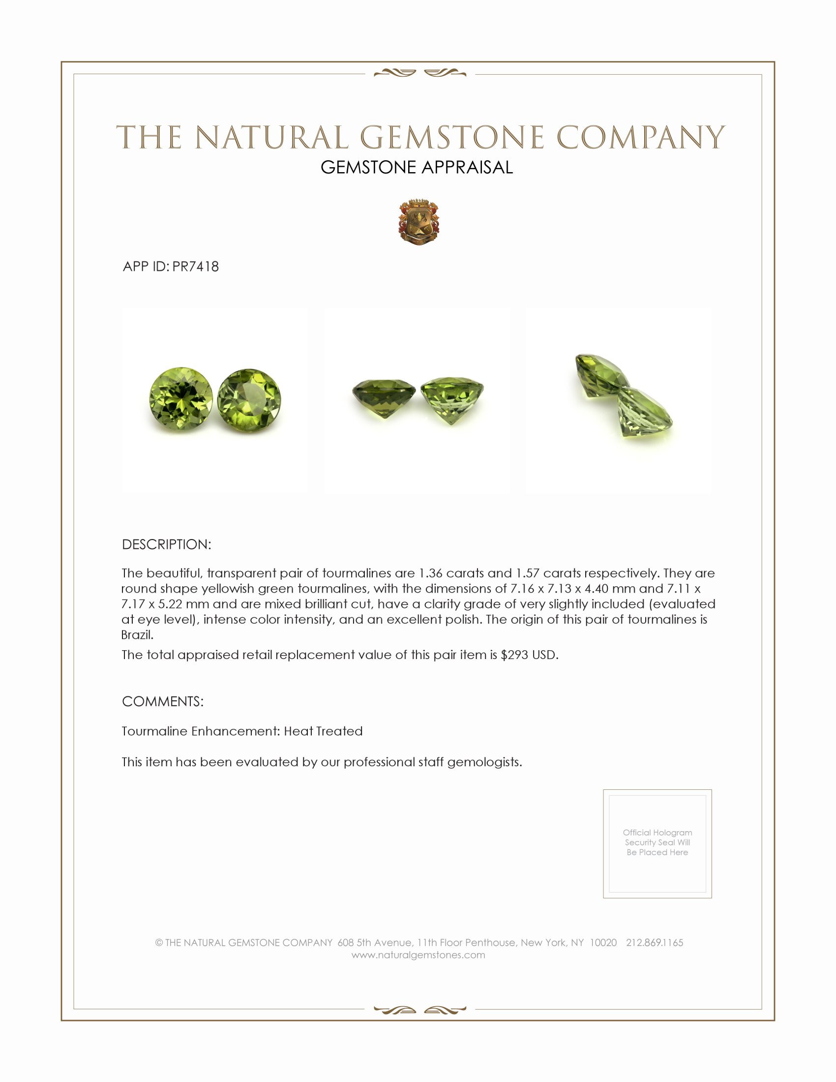 2.93 Ct.Tw. Tourmaline Pair from Brazil