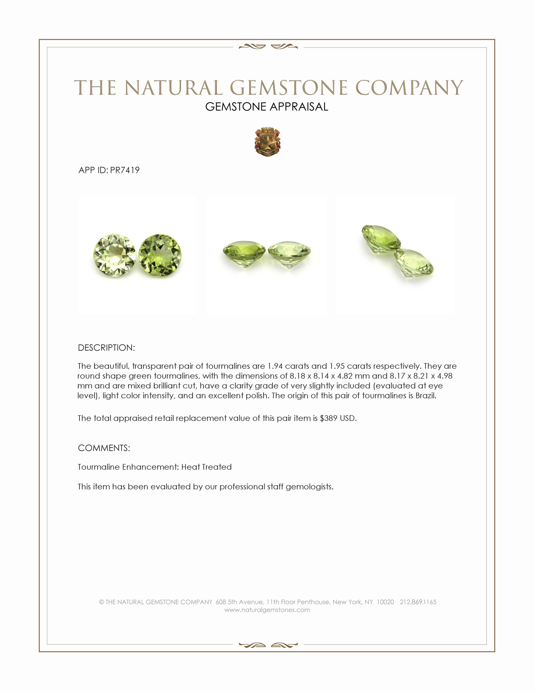 3.89 Ct.Tw. Green Tourmaline Pair from Brazil