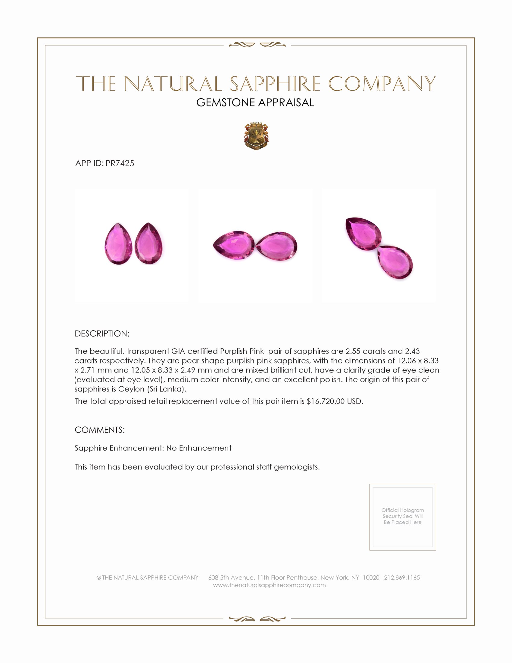 4.98 Ct.Tw. Purplish Pink Sapphire Pair from Ceylon (Sri Lanka)