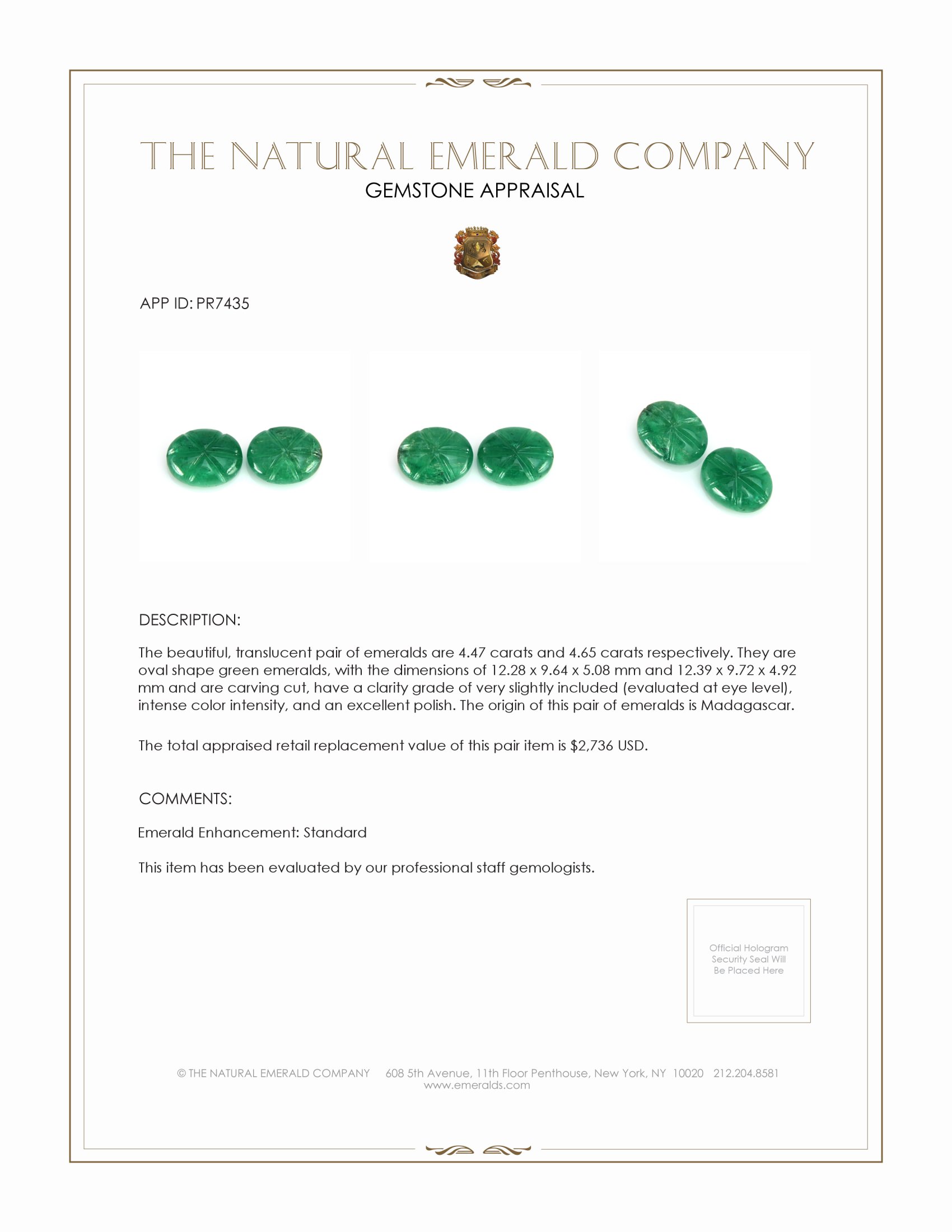 9.12 Ct.Tw. Emerald Pair from Madagascar