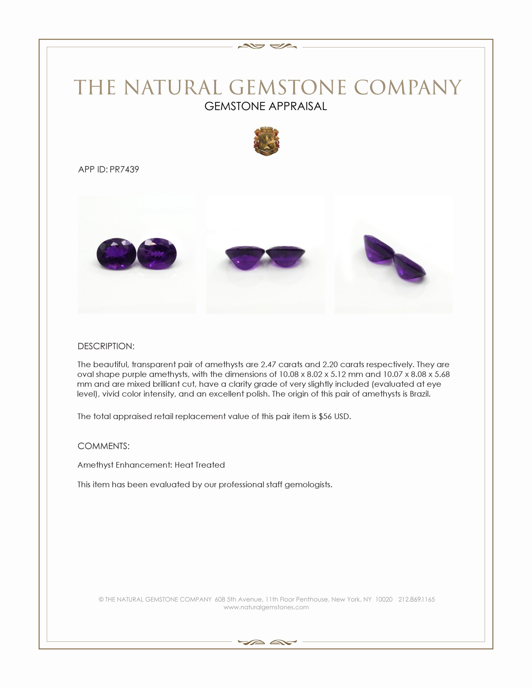 4.67 Ct.Tw. Purple Amethyst Pair from Brazil