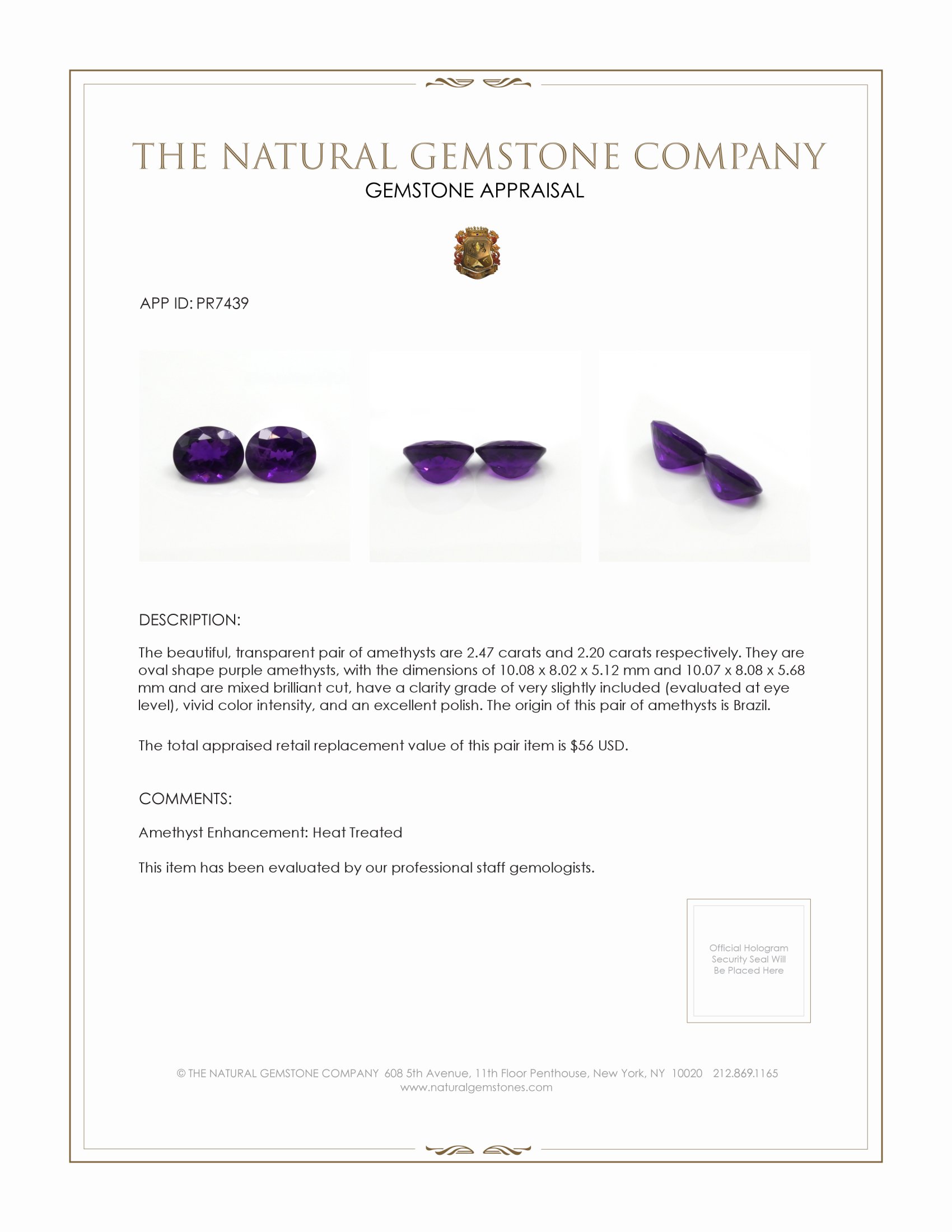 4.67 Ct.Tw. Amethyst Pair from Brazil