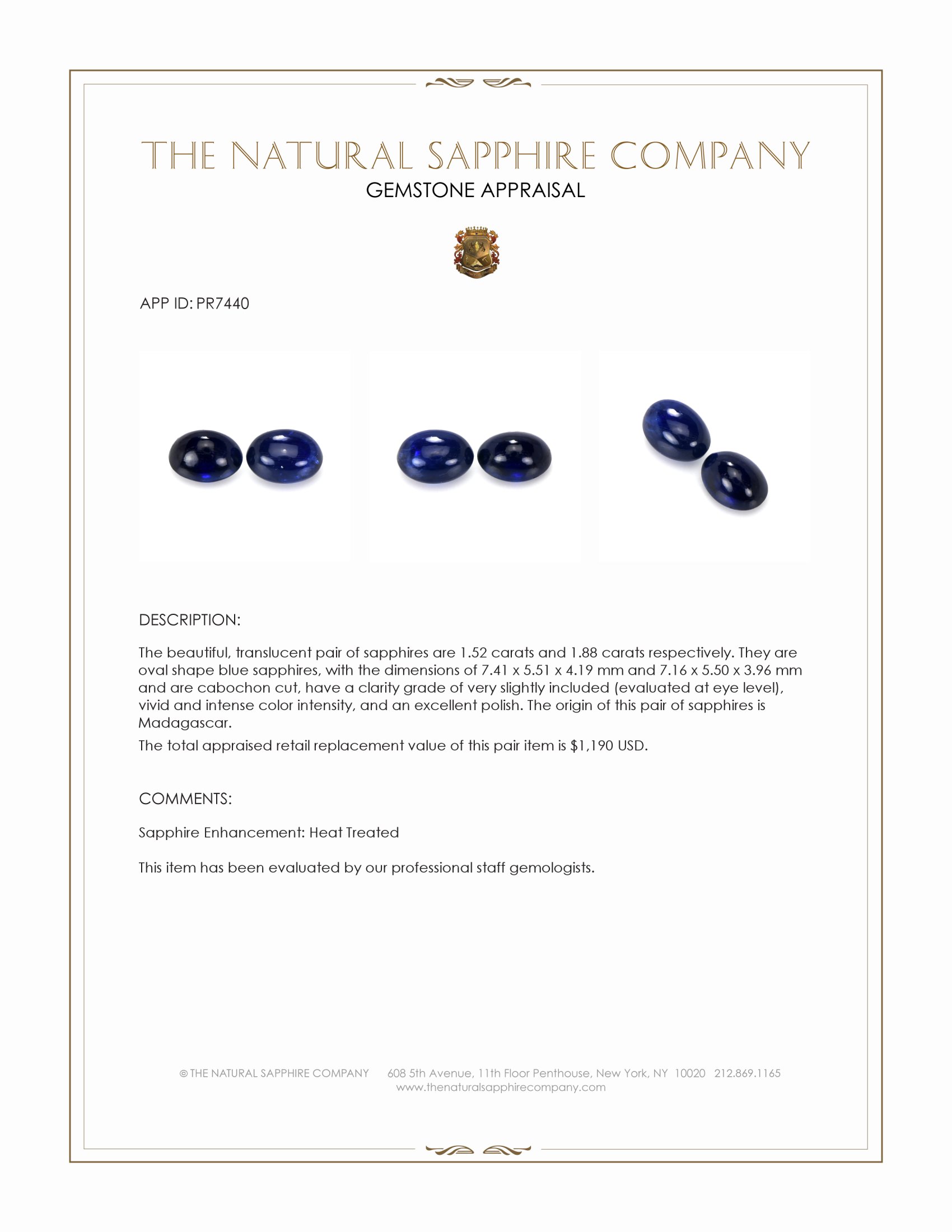 3.40 Ct.Tw. Blue Cabochon Sapphire Pair from Madagascar