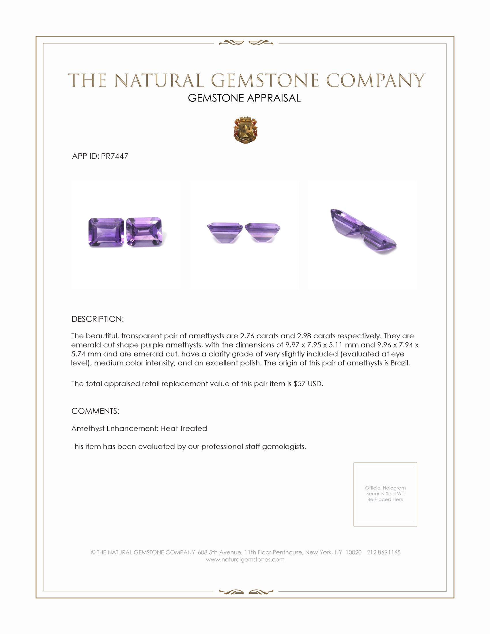 5.74 Ct.Tw. Amethyst Pair from Brazil