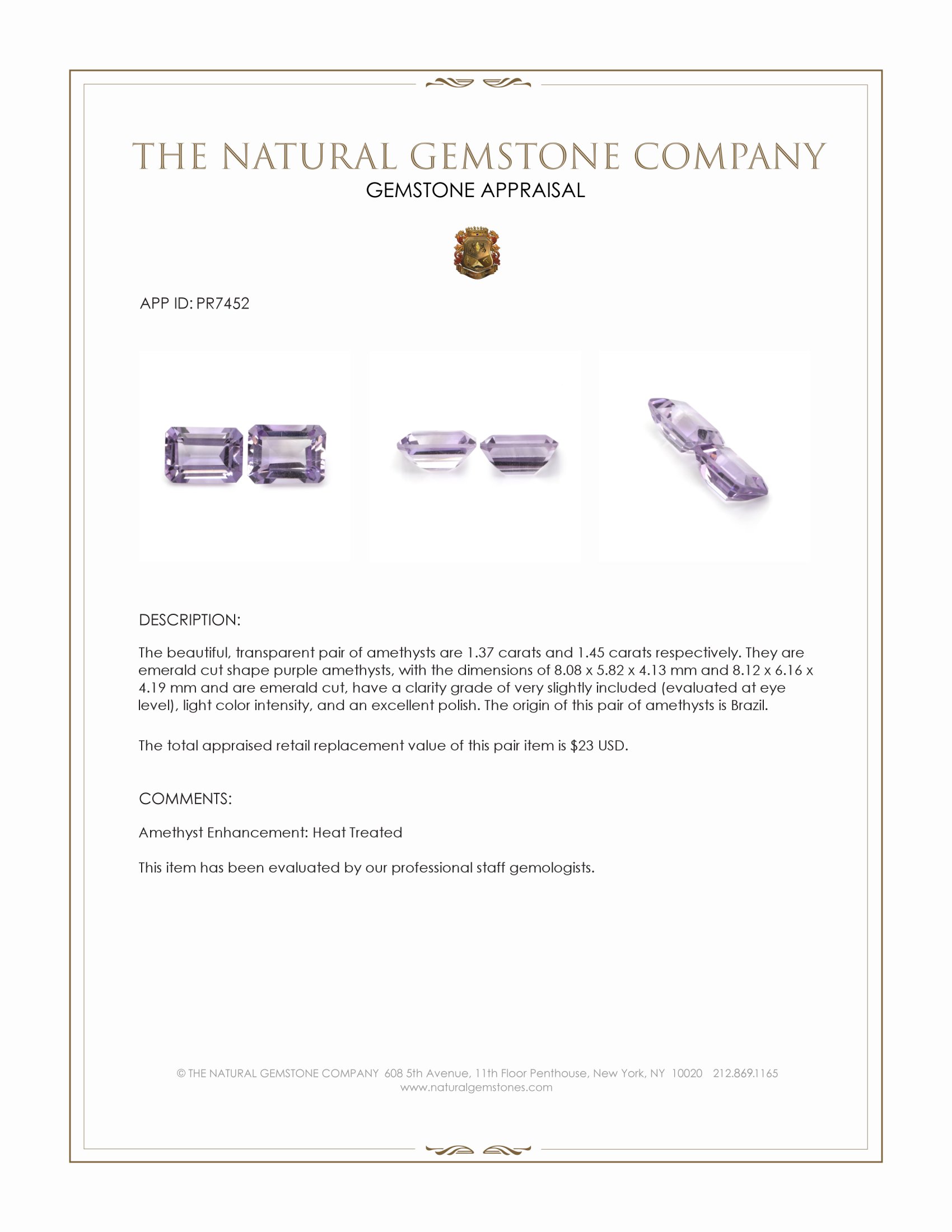 2.82 Ct.Tw. Purple Amethyst Pair from Brazil