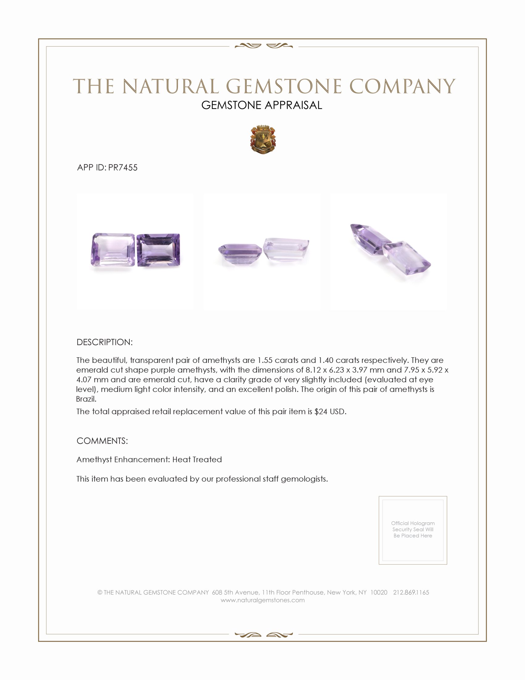 2.95 Ct.Tw. Amethyst Pair from Brazil