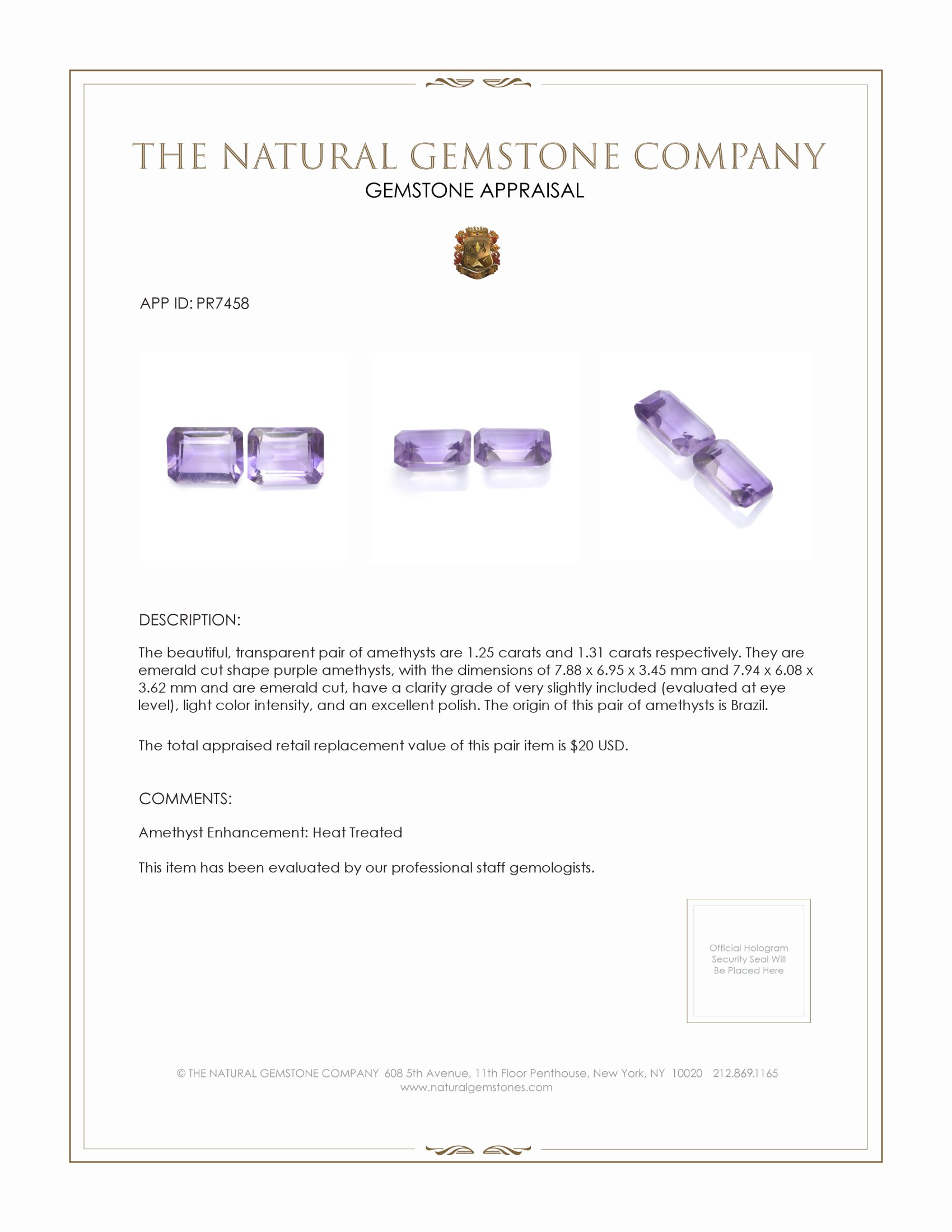 2.56 Ct.Tw. Amethyst Pair from Brazil