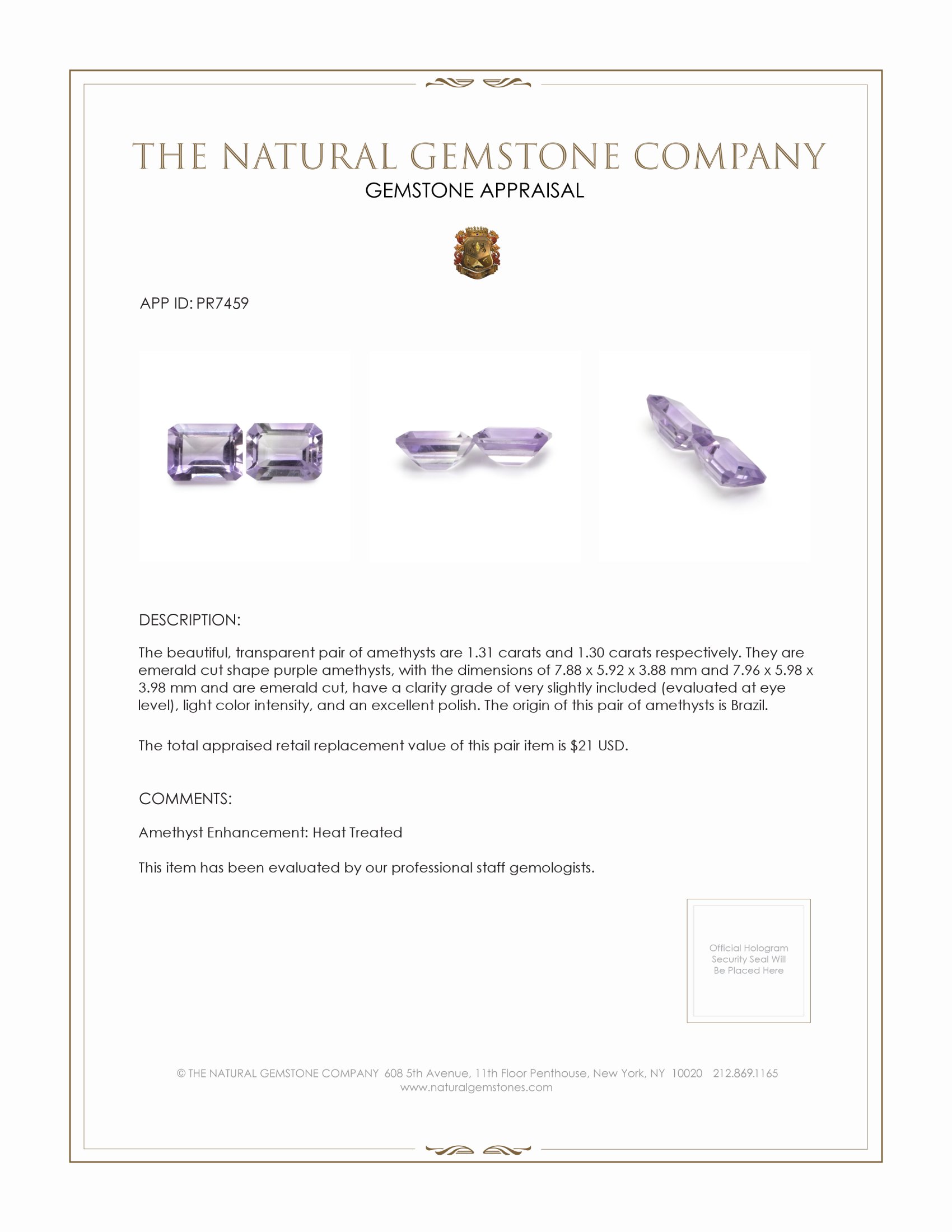 2.61 Ct.Tw. Amethyst Pair from Brazil