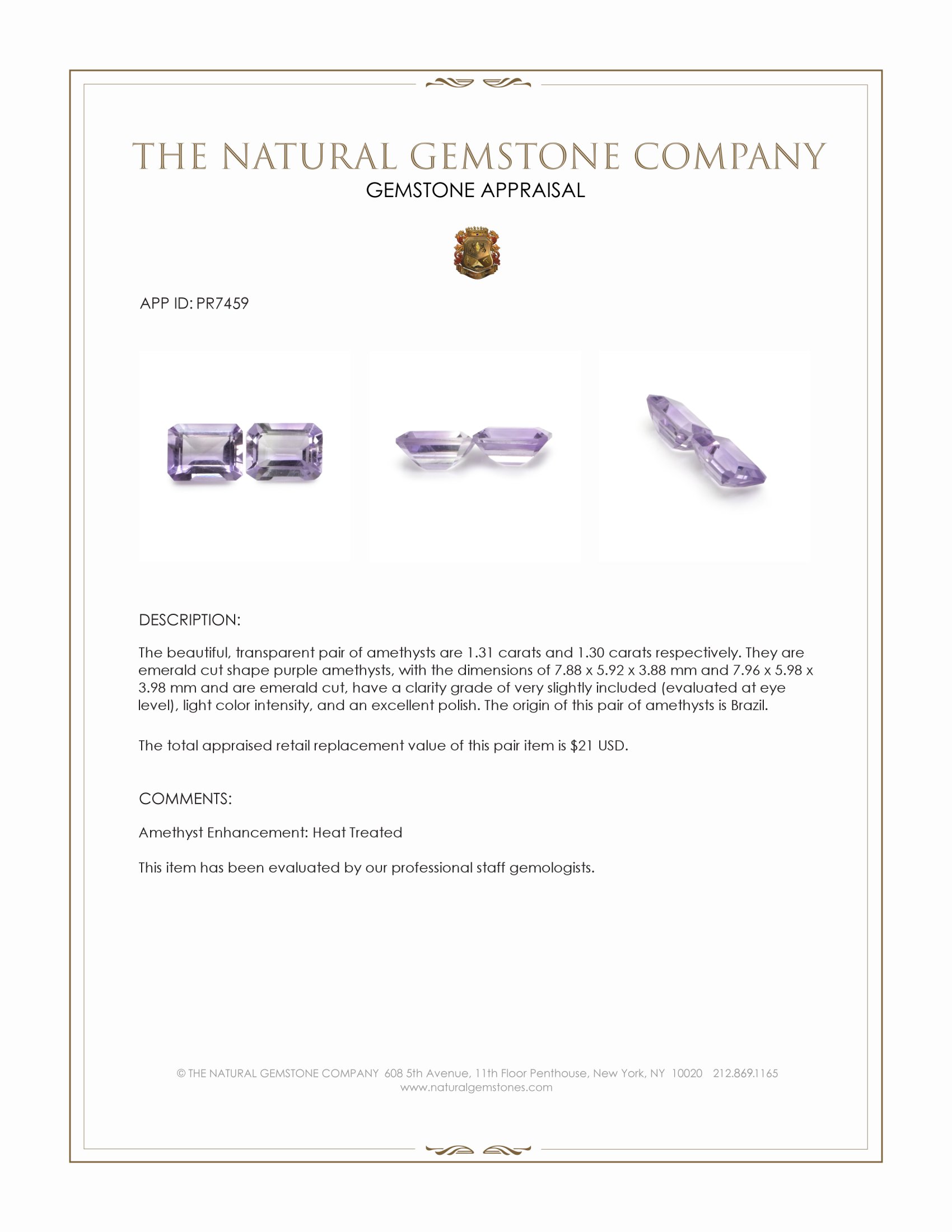 2.61 Ct.Tw. Purple Amethyst Pair from Brazil