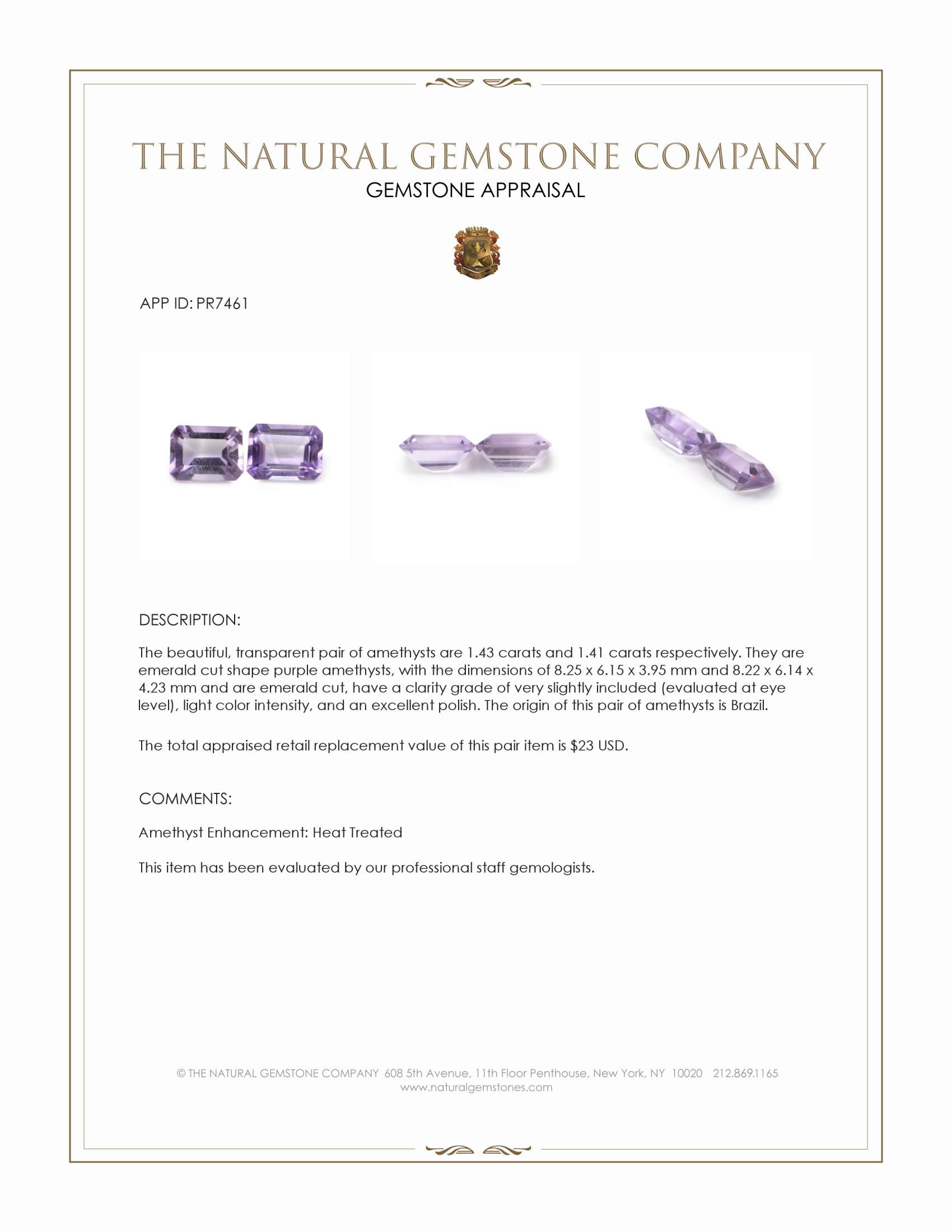 2.84 Ct.Tw. Purple Amethyst Pair from Brazil