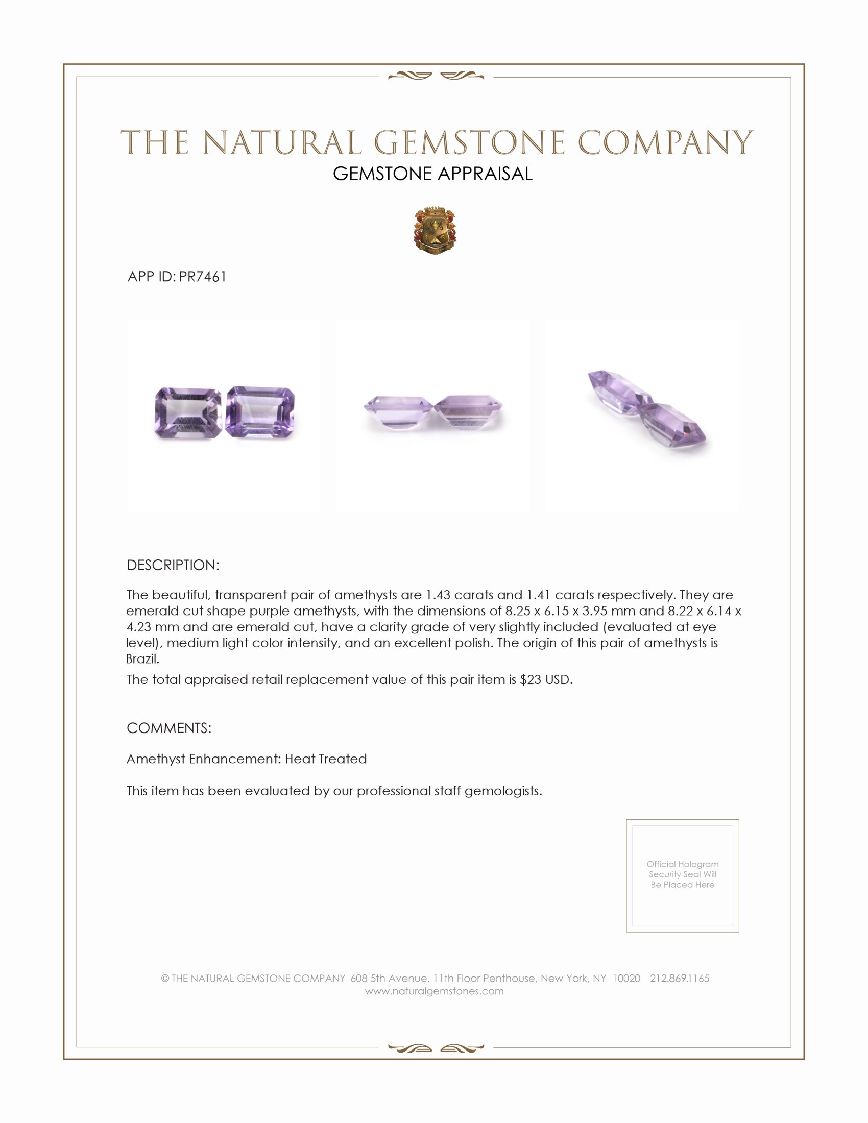 2.84 Ct.Tw. Amethyst Pair from Brazil