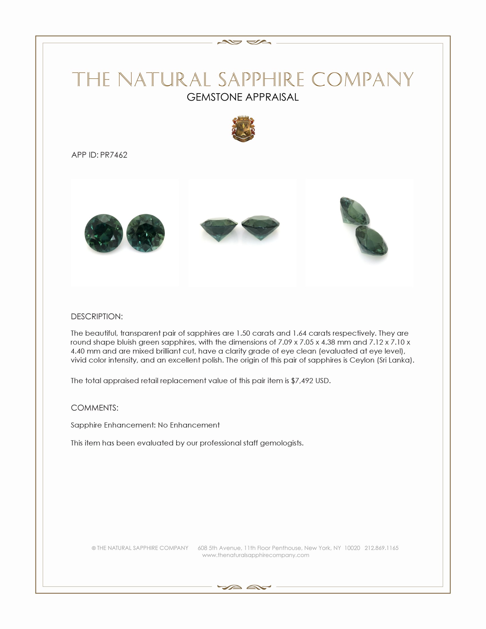 3.14 Ct.Tw. Bluish Green Sapphire Pair from Ceylon (Sri Lanka)