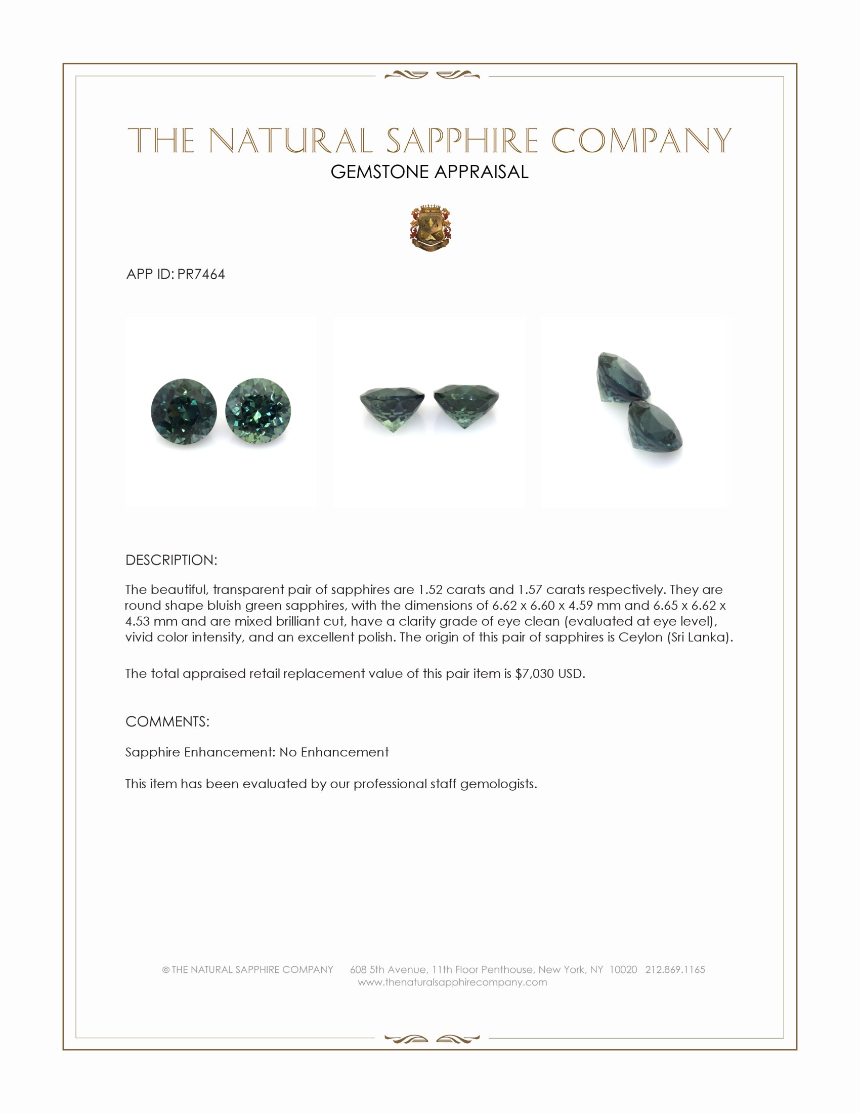 3.09 Ct.Tw. Bluish Green Sapphire Pair from Ceylon (Sri Lanka)