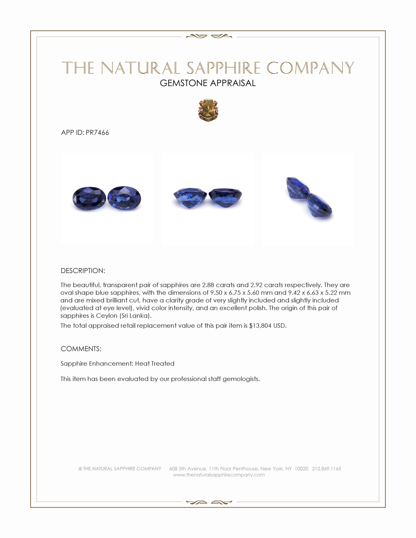 5.80 Ct.Tw. Blue Sapphire Pair from Ceylon (Sri Lanka)
