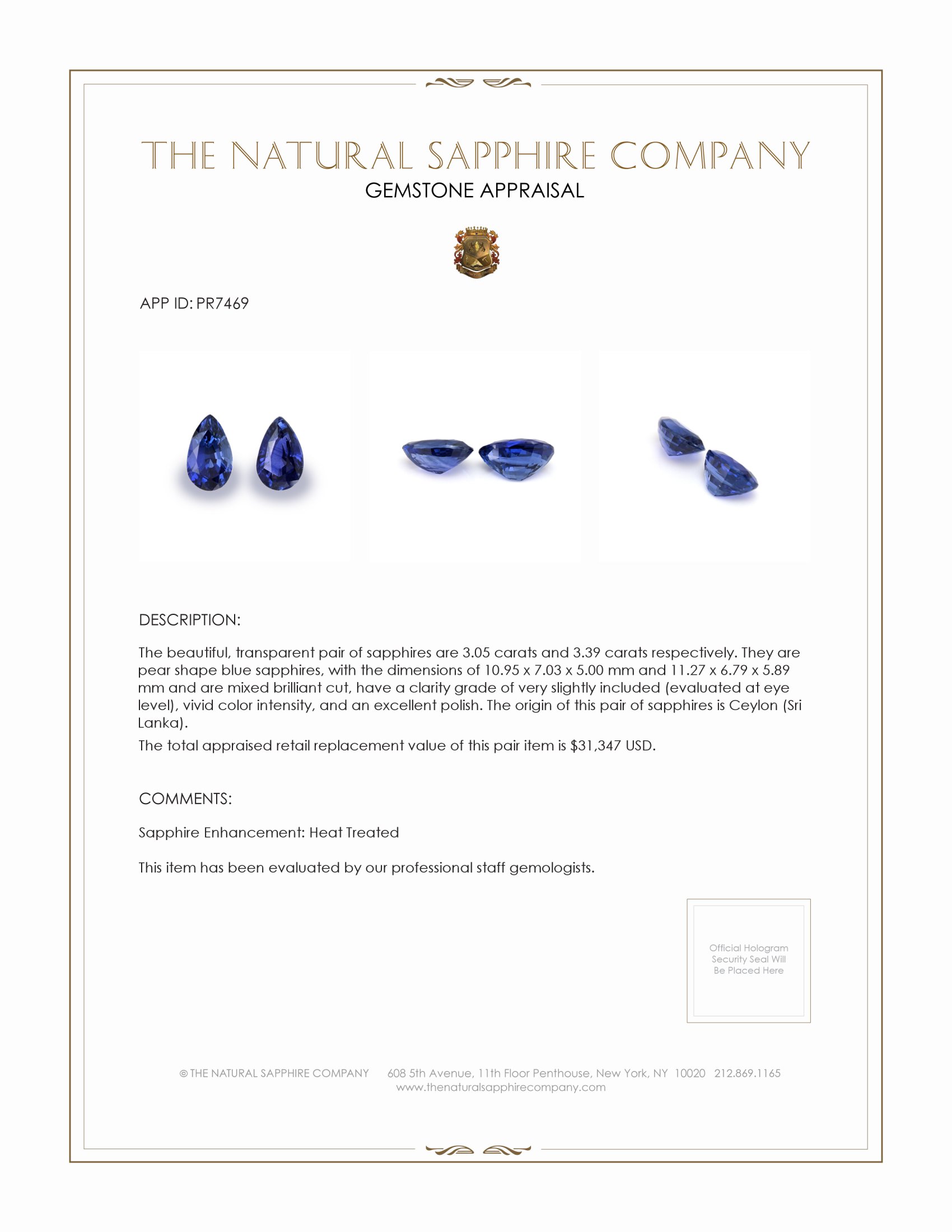 6.44 Ct.Tw. Blue Sapphire Pair from Ceylon (Sri Lanka)